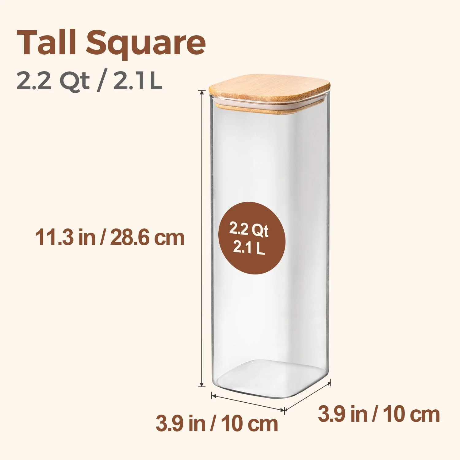 ظروف نگهداری پاستا و اسپاگتی شیشه ای ComSaf با درب، مجموعه 3 عددی 2100 میلی لیتری، شیشه های بلند شفاف درب دار برای نگهداری مواد غذایی با درب بامبو برای نودل، آرد، غلات، شکر، لوبیا، ظرف مربعی اسپاگتی برای نگهداری در کابینت