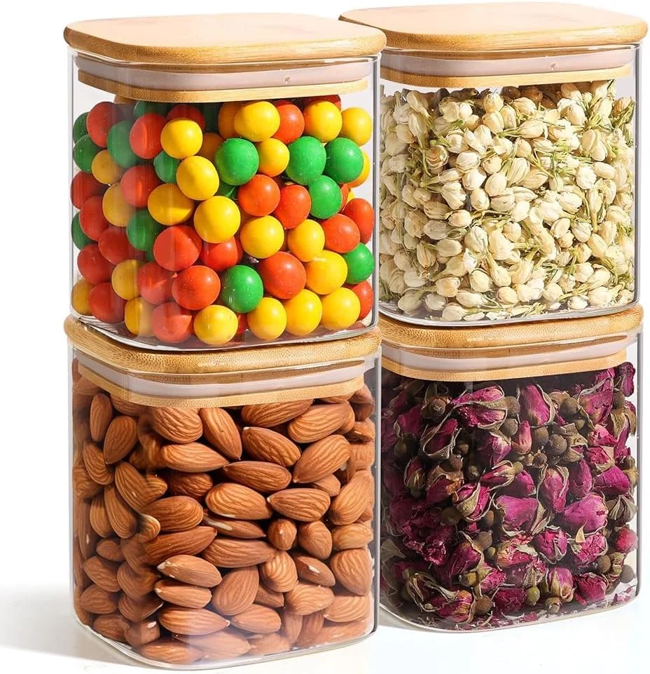 ست 4 تایی ظروف شیشه ای نگهداری مواد غذایی ComSaf با حجم 0.7 کوارت، ظروف شیشه ای شفاف با درب، ظروف مناسب برای سازماندهی کابینت، ظروف ادویه، چای شکوفه دار، قهوه و شکر، ست ظروف کوچک برای آشپزخانه