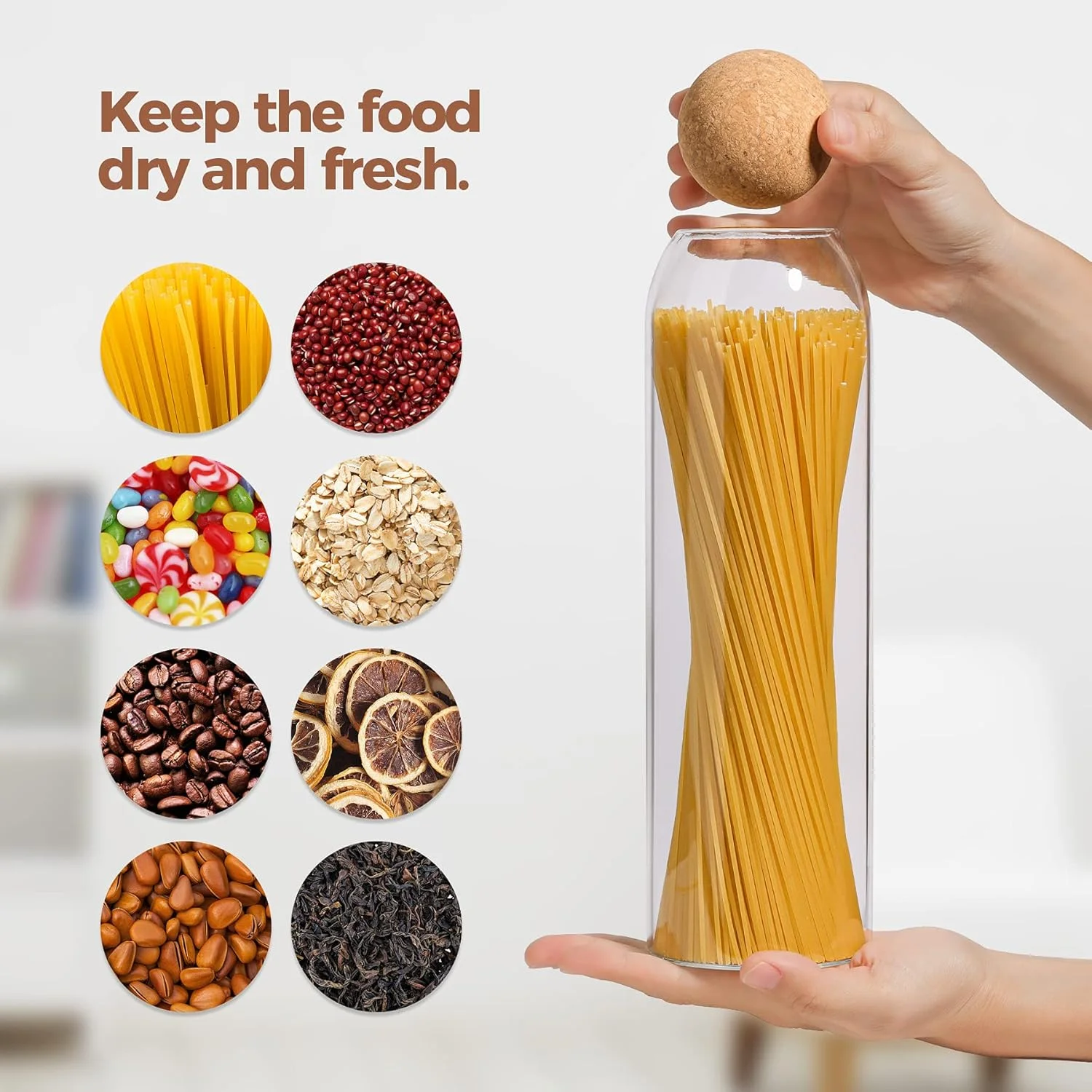 ظرف نگهداری شیشه ای ComSaf با توپ چوب پنبه ای، ظرف بلند شفاف اسپاگتی، نگهداری پاستا، شیشه های درب دار چوب پنبه ای برای نگهداری مواد غذایی در آشپزخانه، جا پنبه و گوش پاک کن داروخانه حمام ظرف نگهداری شیشه ای ComSaf با توپ چوب پنبه ای، ظرف بلند شفاف اسپاگتی، نگهداری پاستا، شیشه های درب دار چوب پنبه ای برای نگهداری مواد غذایی در آشپزخانه، جا پنبه و گوش پاک کن داروخانه حمام