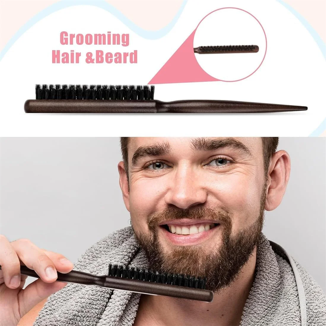 ست برس مو گرد کوچک KWSLIN، بسته 4 عددی، برس فر کننده با دسته چوبی، برس مو نایلونی حرفه ای، برس ریش، برس حالت دهنده برای خشک کردن مو، حالت دادن به موهای فر، لیفتینگ مو و مراقبت از ریش