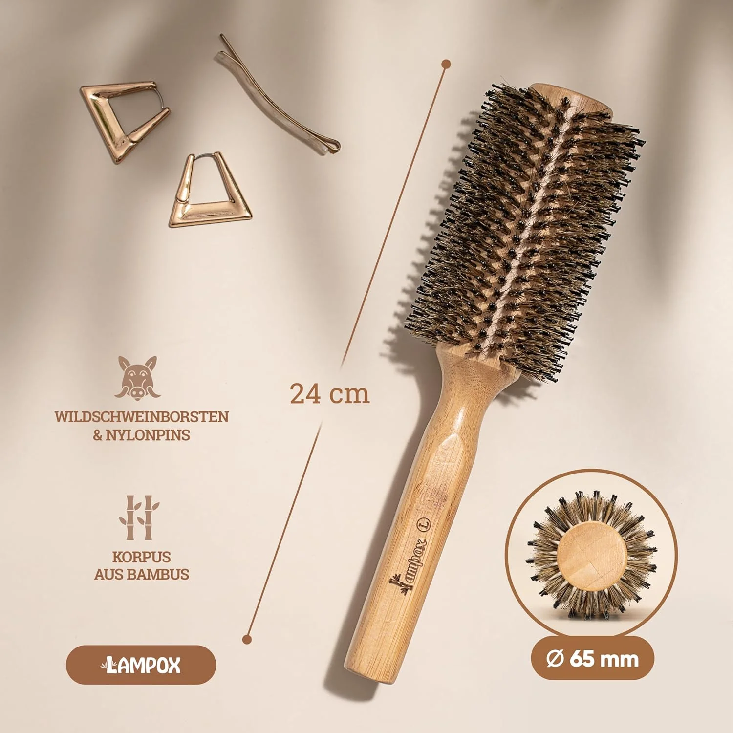 برس گرد سشوار Lampox با موهای گراز برای حجم و درخشش، برس گرد مو، برس حالت دهنده برای زنان و مردان، صاف کردن، فر کردن (L) برس گرد سشوار Lampox با موهای گراز برای حجم و درخشش، برس گرد مو، برس حالت دهنده برای زنان و مردان، صاف کردن، فر کردن (L)