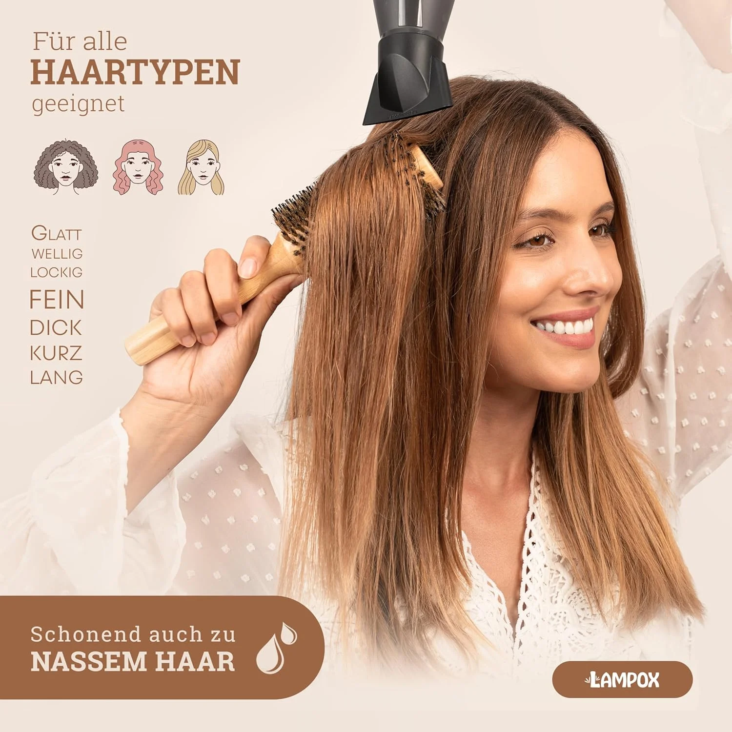 برس گرد سشوار Lampox با موهای گراز برای حجم و درخشش، برس گرد مو، برس حالت دهنده برای زنان و مردان، صاف کردن، فر کردن (L) برس گرد سشوار Lampox با موهای گراز برای حجم و درخشش، برس گرد مو، برس حالت دهنده برای زنان و مردان، صاف کردن، فر کردن (L)
