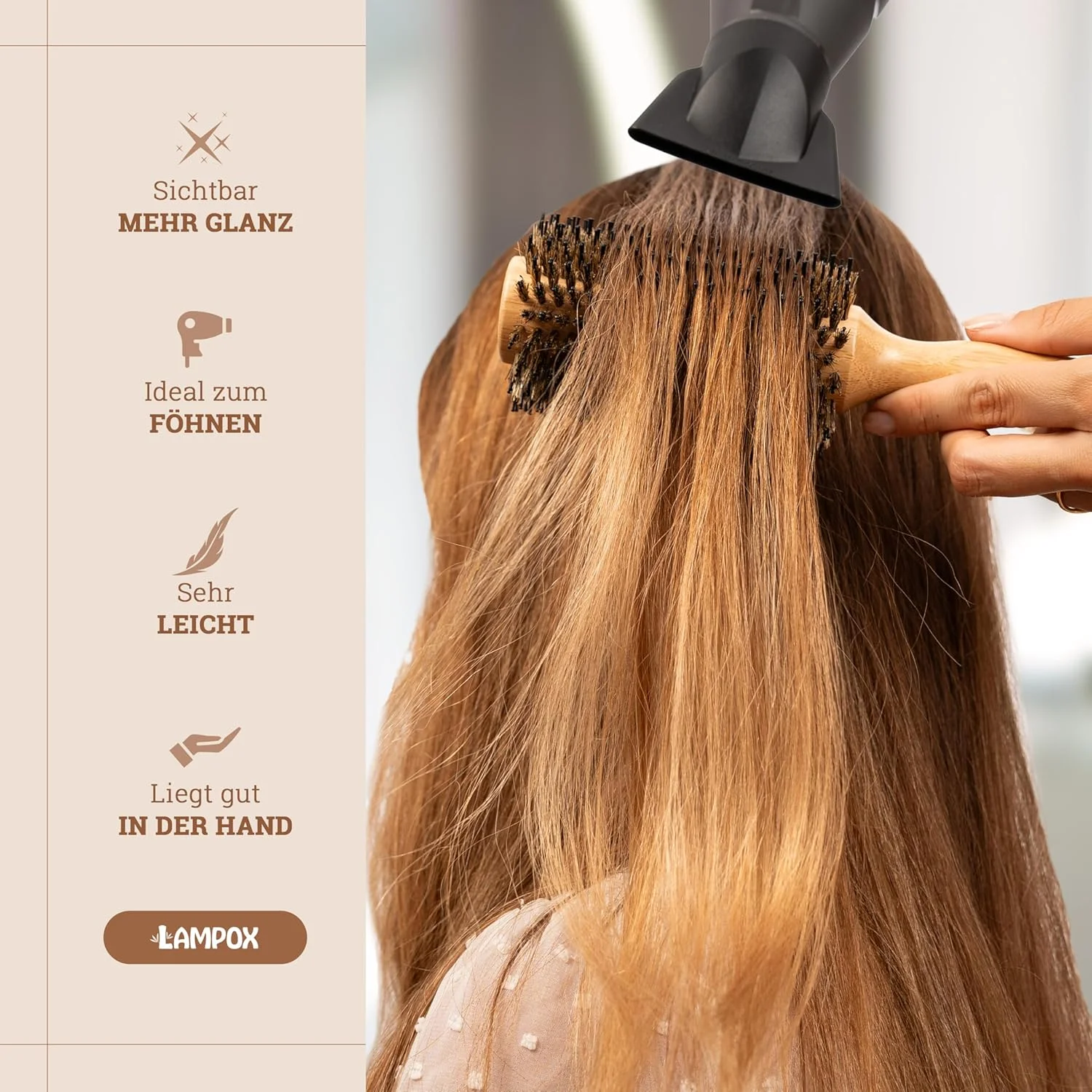 برس گرد سشوار Lampox با موهای گراز برای حجم و درخشش، برس گرد مو، برس حالت دهنده برای زنان و مردان، صاف کردن، فر کردن (L) برس گرد سشوار Lampox با موهای گراز برای حجم و درخشش، برس گرد مو، برس حالت دهنده برای زنان و مردان، صاف کردن، فر کردن (L)