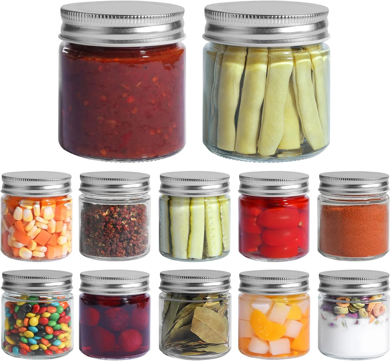 شیشه های مربا ComSaf با درب های فلزی معمولی (250 میلی لیتر)، شیشه های شفاف و دهان گشاد برای ادویه جات، عسل، مربا، ژله، ست 12 عددی