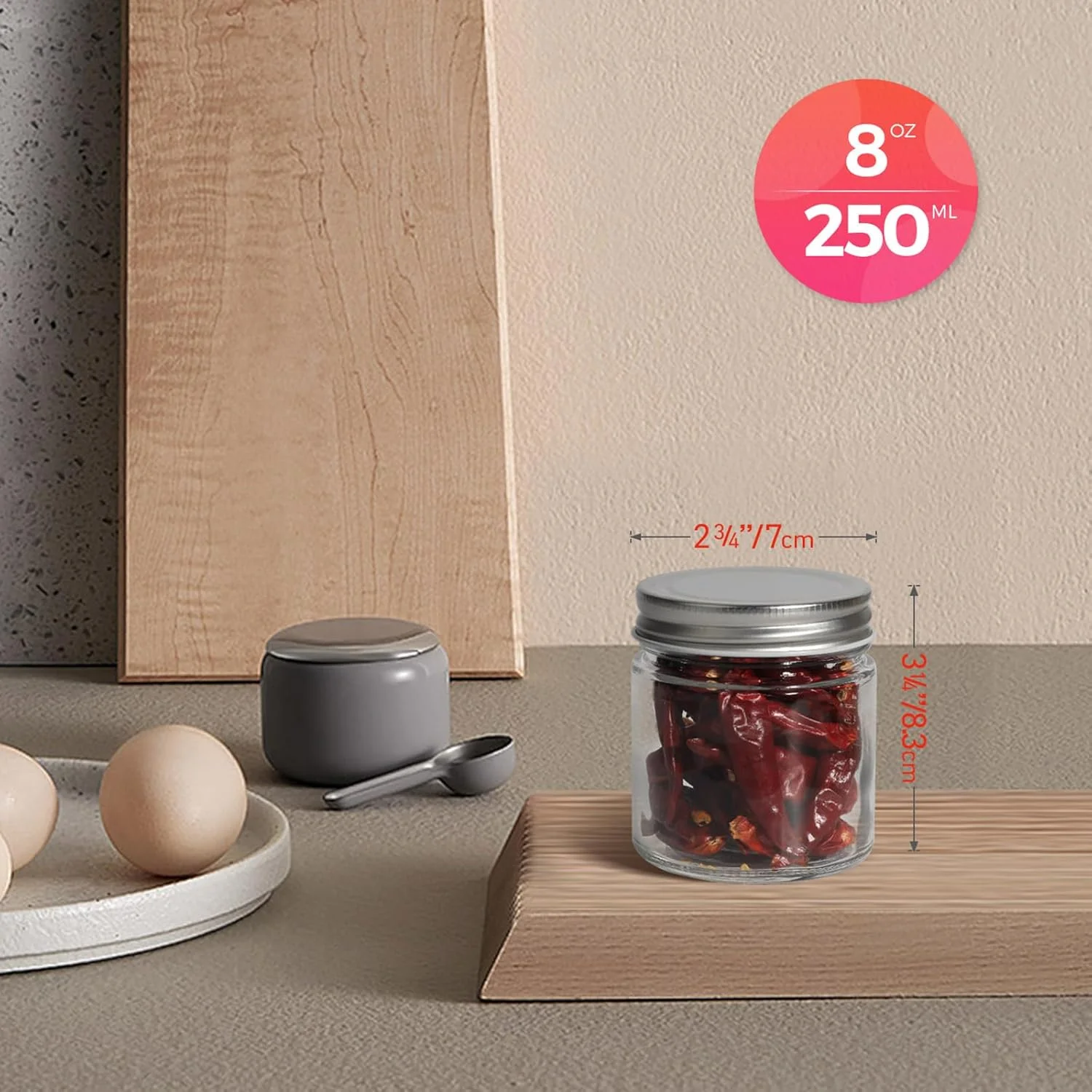 شیشه های مربا ComSaf با درب های فلزی معمولی (250 میلی لیتر)، شیشه های شفاف و دهان گشاد برای ادویه جات، عسل، مربا، ژله، ست 12 عددی