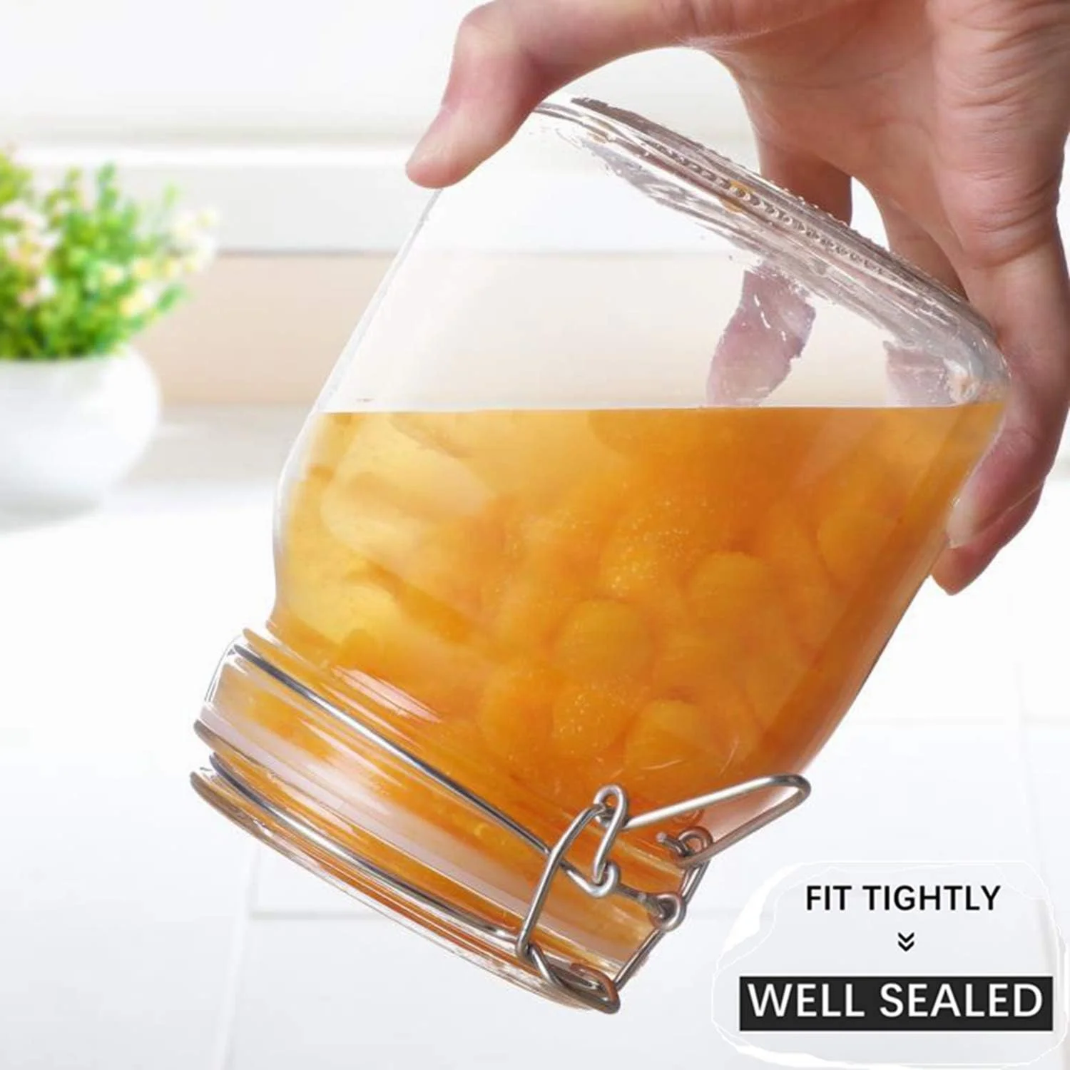 ست 3 عددی ظروف شیشه ای درب دار ComSaf، ظرف نگهداری مواد غذایی 1000 میلی لیتری مربعی - ظرف نگهداری با بست محکم گیره ای سیم دار برای کنسرو کردن در آشپزخانه، غلات، پاستا، شکر، لوبیا، ادویه