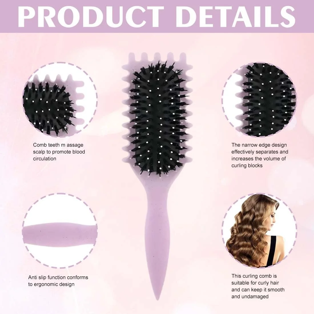 KIRZAX Curling Brush, Curl Brush Curls with Prongs, Define Styling Brush for Combing and Shaping, Curly Hair Brush, Curl Styling Brush, for Defined Trendy Curls, for Women and Men KIRZAX Curling Brush, Curl Brush Curls with Prongs, Define Styling Brush for Combing and Shaping, Curly Hair Brush, Curl Styling Brush, for Defined Trendy Curls, for Women and Men