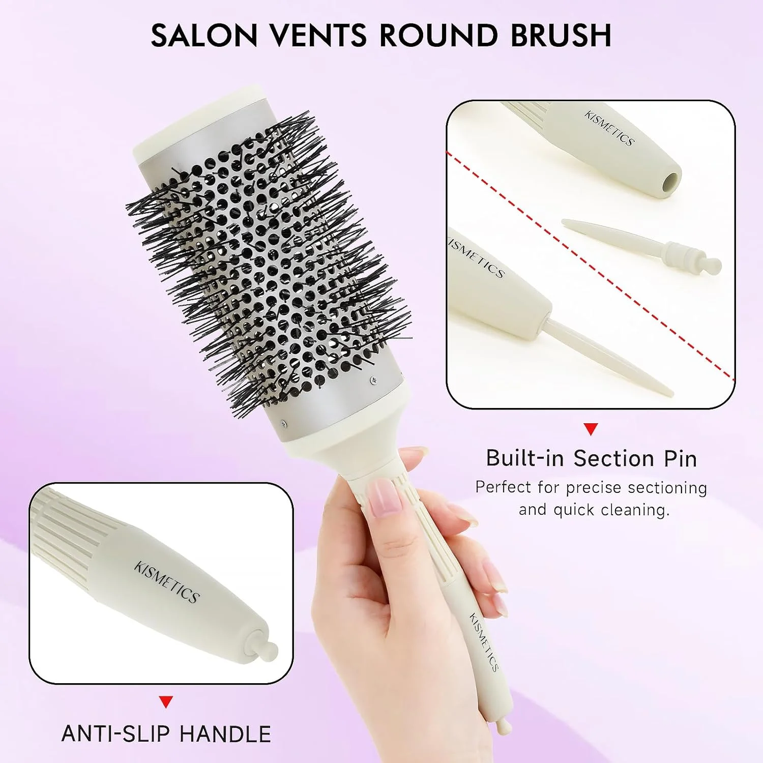 برس گرد خشک کننده سریع KISMETICS با بدنه حرارتی سرامیکی یونی و موهای نایلونی، برس موی گرد روغن آرگان برای خشک کردن، حالت دادن، فر کردن، صاف کردن، حالت دهی عالی برای انواع مو - 53 میلی متر برس گرد خشک کننده سریع KISMETICS با بدنه حرارتی سرامیکی یونی و موهای نایلونی، برس موی گرد روغن آرگان برای خشک کردن، حالت دادن، فر کردن، صاف کردن، حالت دهی عالی برای انواع مو - 53 میلی متر