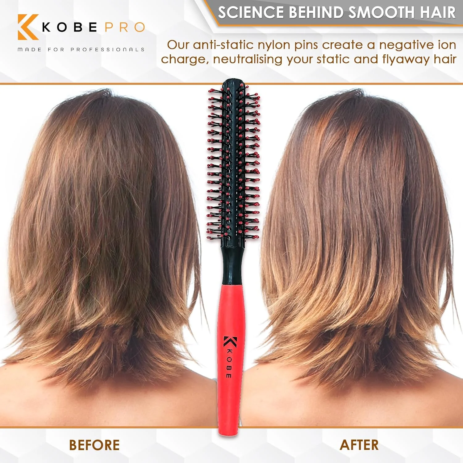 برس گرد حالت دهنده مو کوبه پروفشنال با دسته لاستیکی قرمز - برس موی صاف، برس موی فر، برس گرد ایده آل برای مردان و آرایشگران برس گرد حالت دهنده مو کوبه پروفشنال با دسته لاستیکی قرمز - برس موی صاف، برس موی فر، برس گرد ایده آل برای مردان و آرایشگران