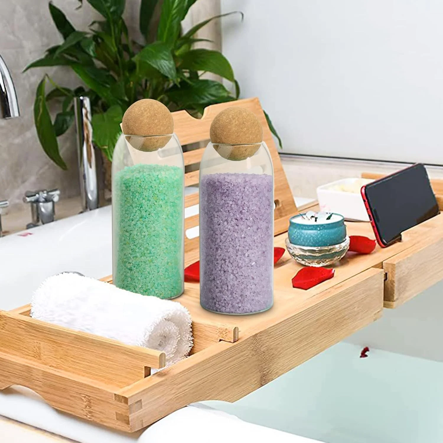 ظرف نگهداری شیشه ای ComSaf با چوب پنبه توپی، شیشه قهوه، 3 عدد شیشه نمک حمام، شیشه شیشه ای با درب چوب پنبه، شیشه تزئینی برای آب نبات، چای، نگهدارنده سواب پنبه ای داروخانه حمام