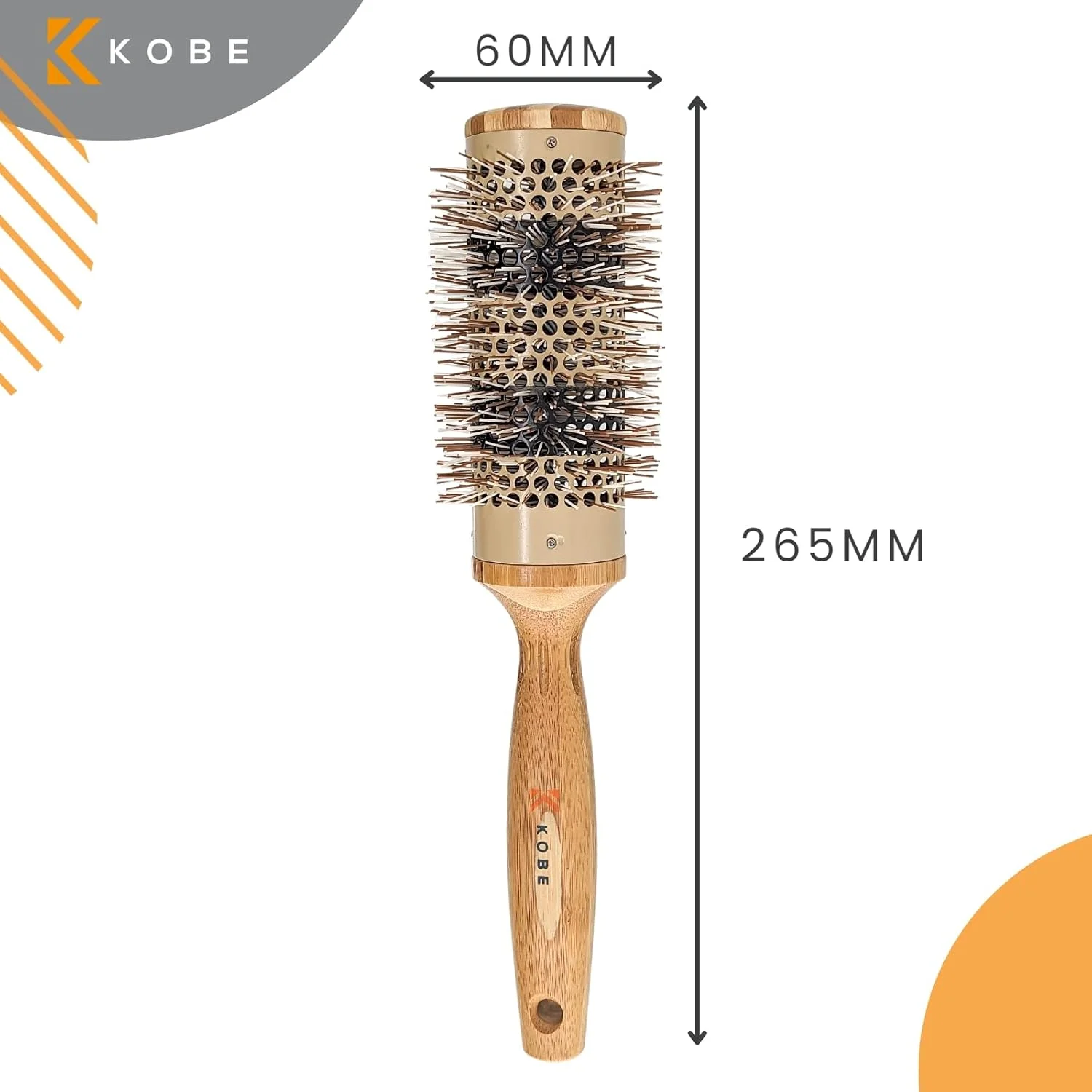 برس حرارتی گرد بامبو حرفه ای کوبه پینتو - برس حالت دهنده برای خشک کردن و فر کردن مو - دسته بامبو سازگار با محیط زیست - بدنه سرامیکی نگهدارنده حرارت (42 میلی متر)