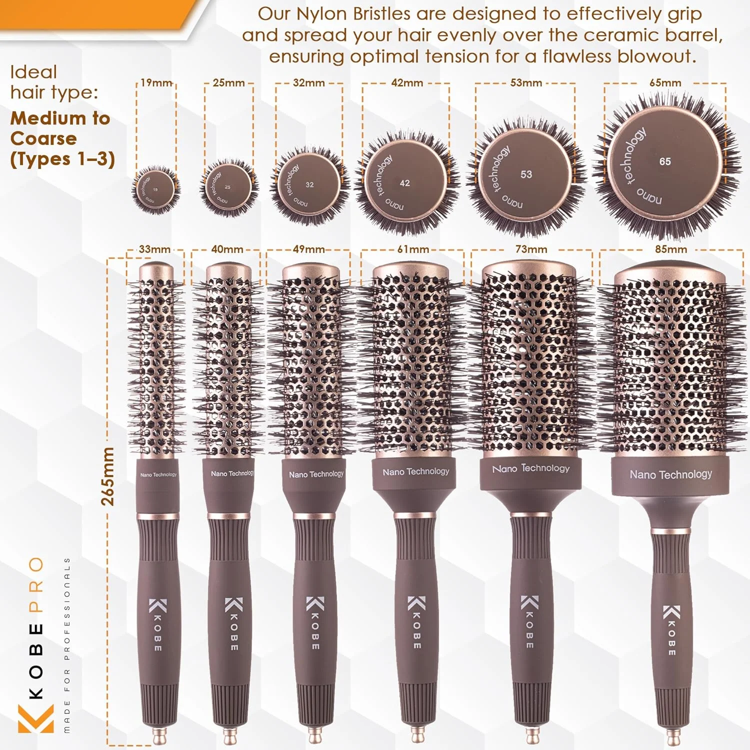 Kobe Professional Heat-Retaining Ceramic & Ionic Round Hair Brush for Blow Drying -With Nanotechnology-Barrel Brush Set of 6 Blow Dry Hair Brush,Curling Brush - For Styling, Straightening & Detangling Kobe Professional Heat-Retaining Ceramic & Ionic Round Hair Brush for Blow Drying -With Nanotechnology-Barrel Brush Set of 6 Blow Dry Hair Brush,Curling Brush - For Styling, Straightening & Detangling