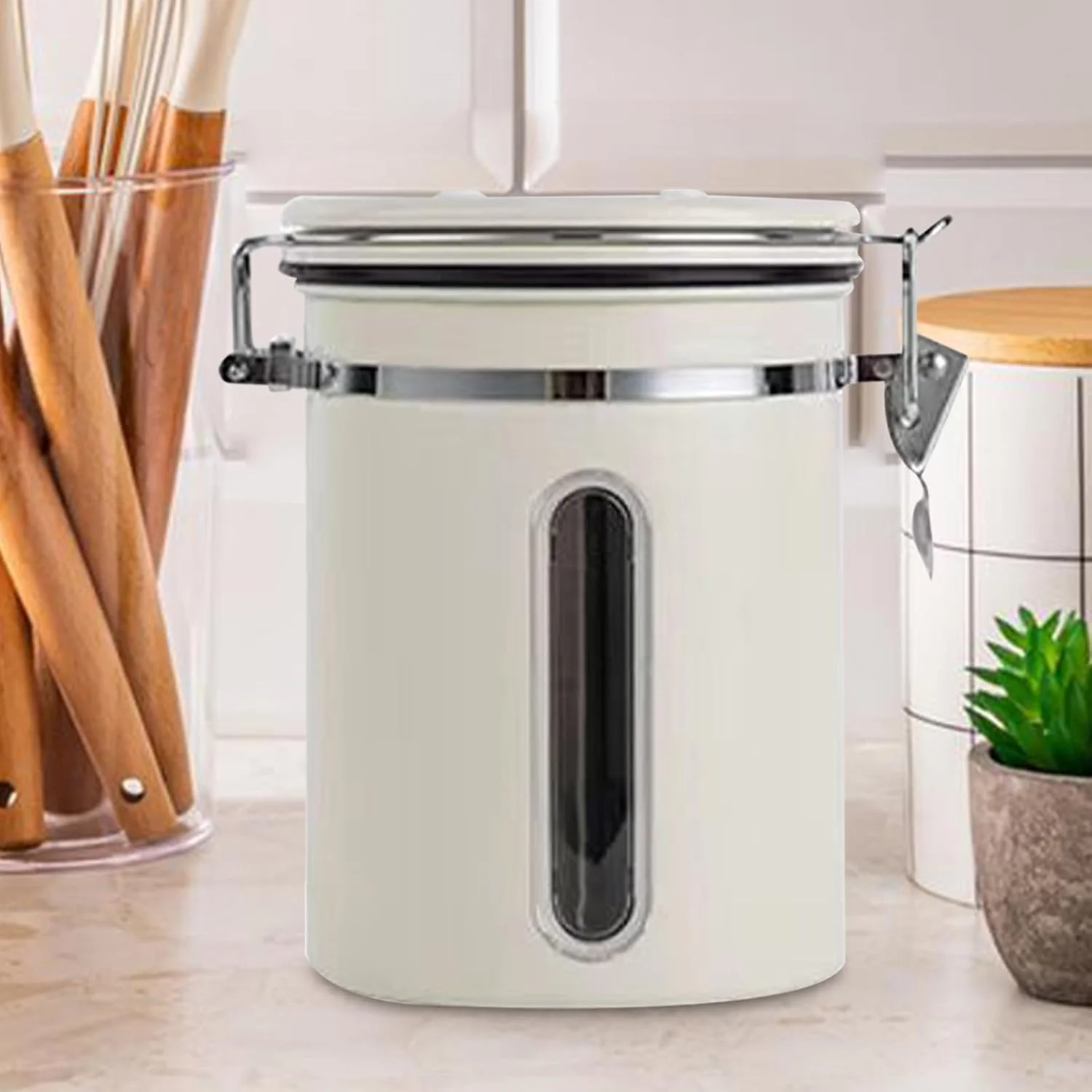 ظرف نگهداری قهوه درب دار - ظرف نگهداری دانه قهوه، ظرف نگهدارنده خلاء دار 1800 میلی لیتری برای آرد برنج، چای، پیشخوان، انبار، غلات و شکر