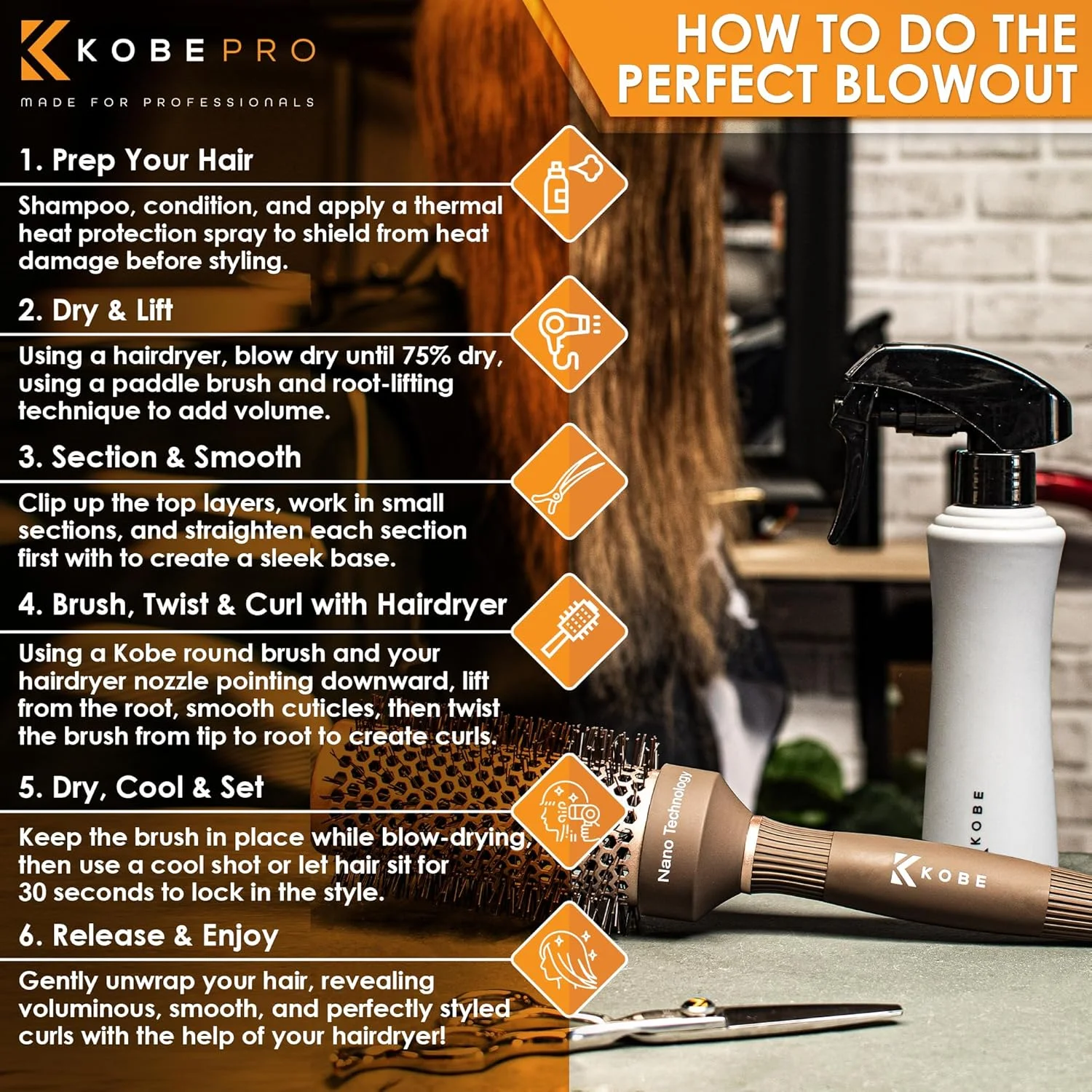 Kobe Professional Heat-Retaining Ceramic & Ionic Round Hair Brush for Blow Drying -With Nanotechnology-Barrel Brush Set of 6 Blow Dry Hair Brush,Curling Brush - For Styling, Straightening & Detangling Kobe Professional Heat-Retaining Ceramic & Ionic Round Hair Brush for Blow Drying -With Nanotechnology-Barrel Brush Set of 6 Blow Dry Hair Brush,Curling Brush - For Styling, Straightening & Detangling