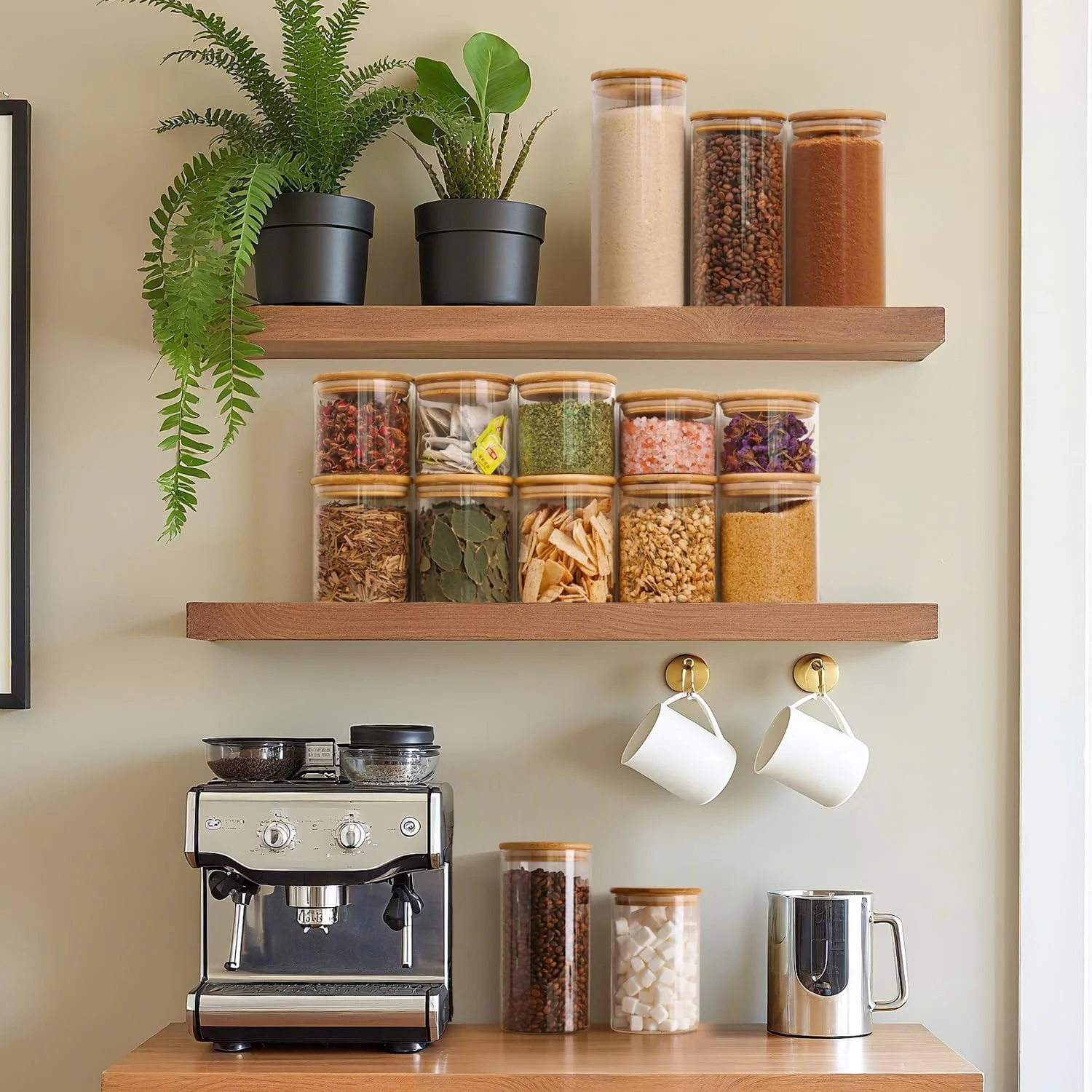 ست 3 تایی ظروف شیشه ای درب دار ComSaf با حجم 1.9 لیتر، ظروف شیشه ای درب چوبی قابل استفاده مجدد و ظروف نگهداری بامبو مناسب برای نگهداری غلات، ادویه جات و مواد غذایی ست 3 تایی ظروف شیشه ای درب دار ComSaf با حجم 1.9 لیتر، ظروف شیشه ای درب چوبی قابل استفاده مجدد و ظروف نگهداری بامبو مناسب برای نگهداری غلات، ادویه جات و مواد غذایی