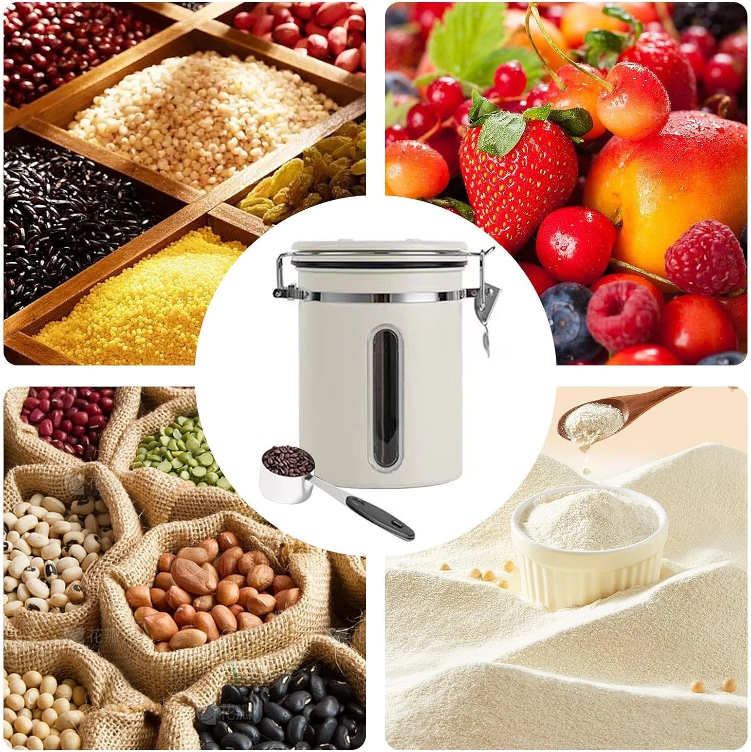 ظرف نگهداری قهوه درب دار - ظرف نگهداری دانه قهوه، ظرف نگهدارنده خلاء دار 1800 میلی لیتری برای آرد برنج، چای، پیشخوان، انبار، غلات و شکر