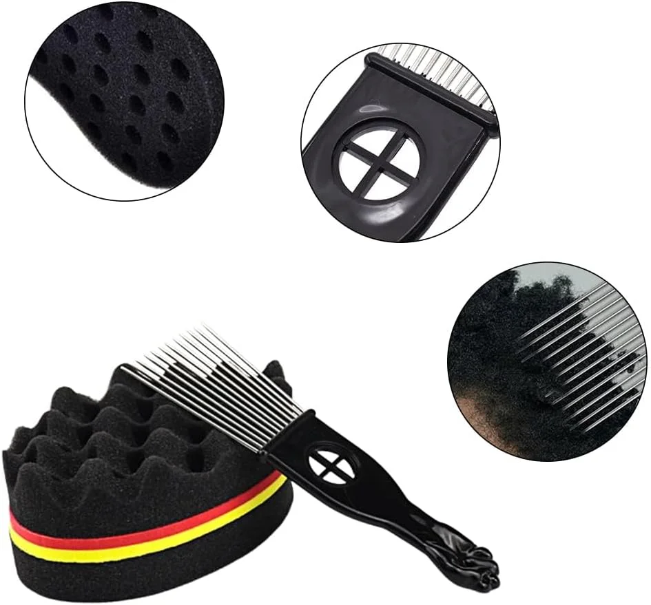 ست شانه پیک آفرو KOWVOWZ، اسفنج برس جادویی آرایشگری، اسفنج برس موی پیچ برای فر کردن موی مردان سیاه پوست به همراه دستکش + برس پیچ دو طرفه ست شانه پیک آفرو KOWVOWZ، اسفنج برس جادویی آرایشگری، اسفنج برس موی پیچ برای فر کردن موی مردان سیاه پوست به همراه دستکش + برس پیچ دو طرفه