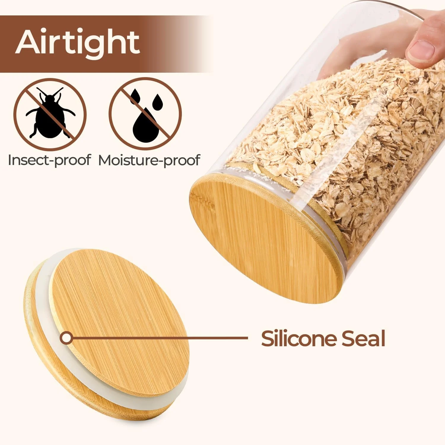 ست 3 تایی ظروف شیشه ای درب دار ComSaf با حجم 1.9 لیتر، ظروف شیشه ای درب چوبی قابل استفاده مجدد و ظروف نگهداری بامبو مناسب برای نگهداری غلات، ادویه جات و مواد غذایی ست 3 تایی ظروف شیشه ای درب دار ComSaf با حجم 1.9 لیتر، ظروف شیشه ای درب چوبی قابل استفاده مجدد و ظروف نگهداری بامبو مناسب برای نگهداری غلات، ادویه جات و مواد غذایی