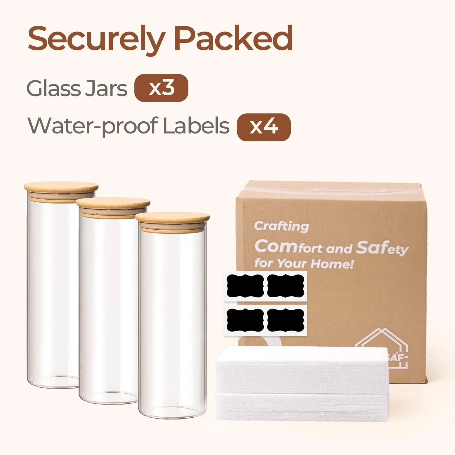 ست 3 تایی ظروف شیشه ای درب دار ComSaf با حجم 1.9 لیتر، ظروف شیشه ای درب چوبی قابل استفاده مجدد و ظروف نگهداری بامبو مناسب برای نگهداری غلات، ادویه جات و مواد غذایی ست 3 تایی ظروف شیشه ای درب دار ComSaf با حجم 1.9 لیتر، ظروف شیشه ای درب چوبی قابل استفاده مجدد و ظروف نگهداری بامبو مناسب برای نگهداری غلات، ادویه جات و مواد غذایی