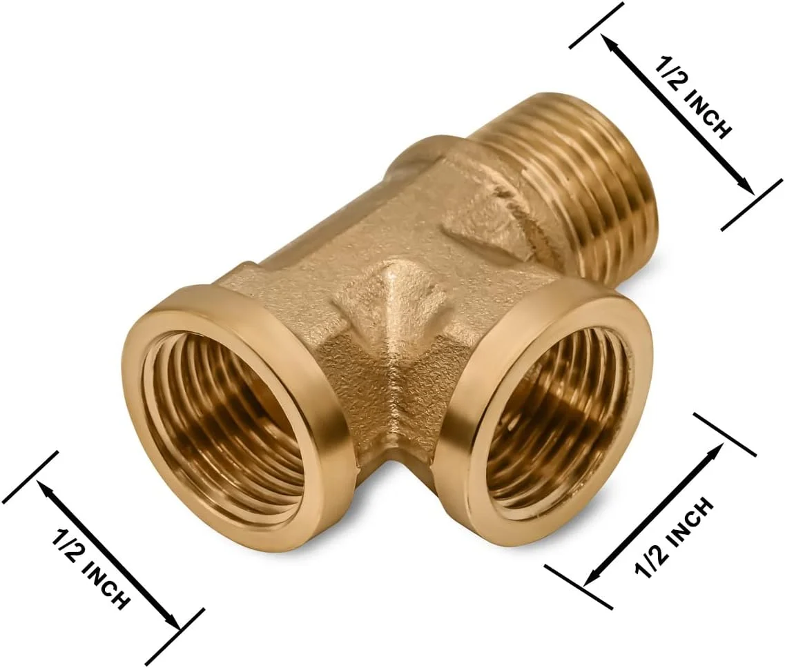 اتصال سه راهی متال اند برنج کو، 1/2 اینچ مادگی x 1/2 اینچ مادگی x 1/2 اینچ نری، اتصالات آداپتور لوله، اتصال دهنده برنجی آداپتور T