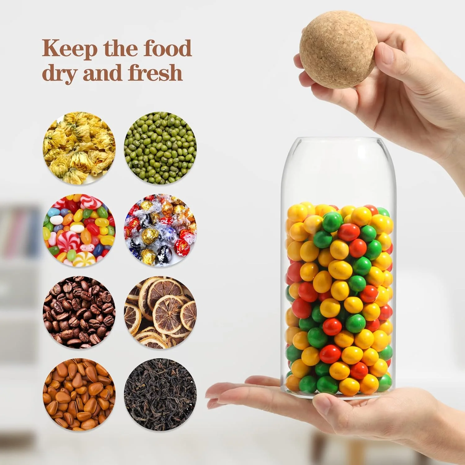 ظرف نگهداری شیشه ای ComSaf با چوب پنبه توپی، شیشه قهوه، 3 عدد شیشه نمک حمام، شیشه شیشه ای با درب چوب پنبه، شیشه تزئینی برای آب نبات، چای، نگهدارنده سواب پنبه ای داروخانه حمام