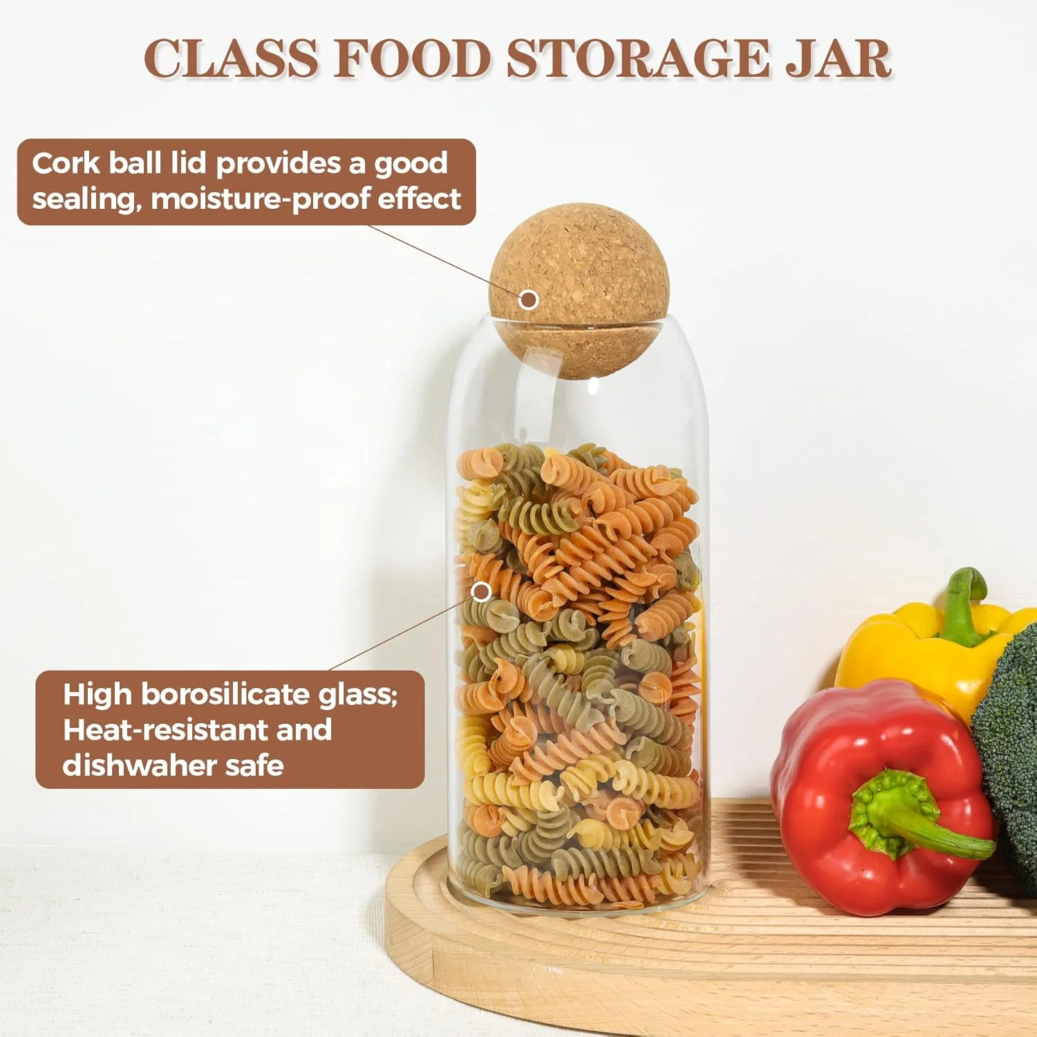 ظرف نگهداری شیشه ای ComSaf با چوب پنبه توپی، شیشه قهوه، 3 عدد شیشه نمک حمام، شیشه شیشه ای با درب چوب پنبه، شیشه تزئینی برای آب نبات، چای، نگهدارنده سواب پنبه ای داروخانه حمام