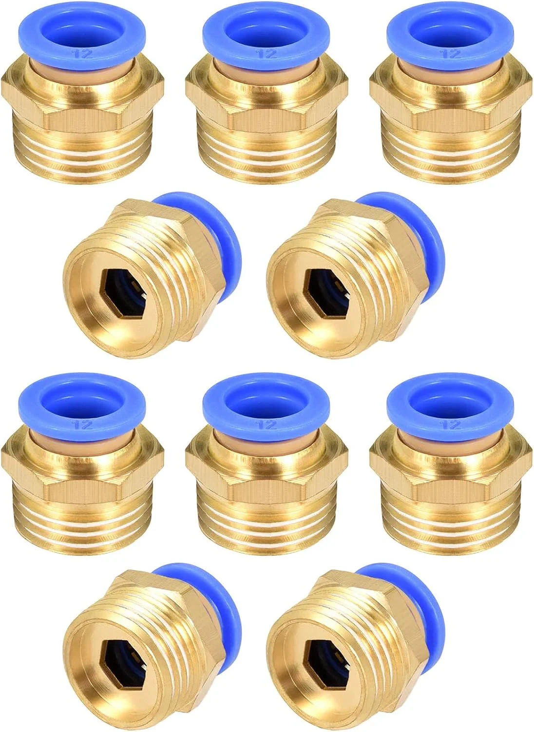 اتصالات پنوماتیک فشاری NACX PC12-04، لوله 12 میلی متر OD x رزوه 1/2 اینچ G، اتصال سریع پنوماتیک مستقیم، اتصال دهنده خط هوا 10 عددی