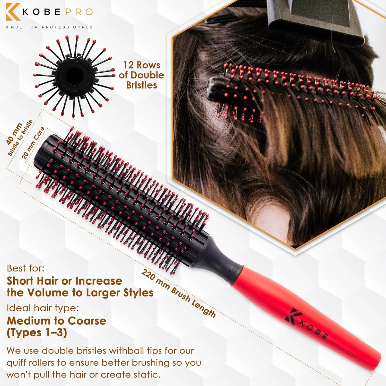 برس مو گرد بزرگ مردانه کوبه پرو مدل Quiff Roller با 12 ردیف موهای نوک گرد برای حجم دادن، قطر 20 میلی متر برای ایجاد موج و صاف کردن آسان، موها را بلند می کند و از کشیدگی جلوگیری می کند، ابزاری عالی. برس مو گرد بزرگ مردانه کوبه پرو مدل Quiff Roller با 12 ردیف موهای نوک گرد برای حجم دادن، قطر 20 میلی متر برای ایجاد موج و صاف کردن آسان، موها را بلند می کند و از کشیدگی جلوگیری می کند، ابزاری عالی.