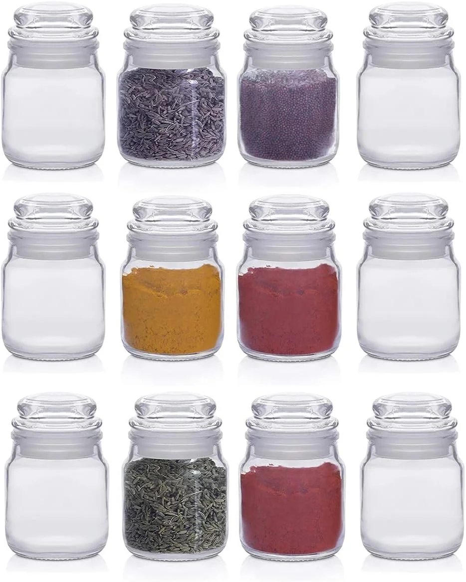 ظروف شیشه ای نگهداری ادویه کلودمارت 100 میلی لیتر، ست 12 عددی با درب محکم و درپوش سیلیکونی لاستیکی