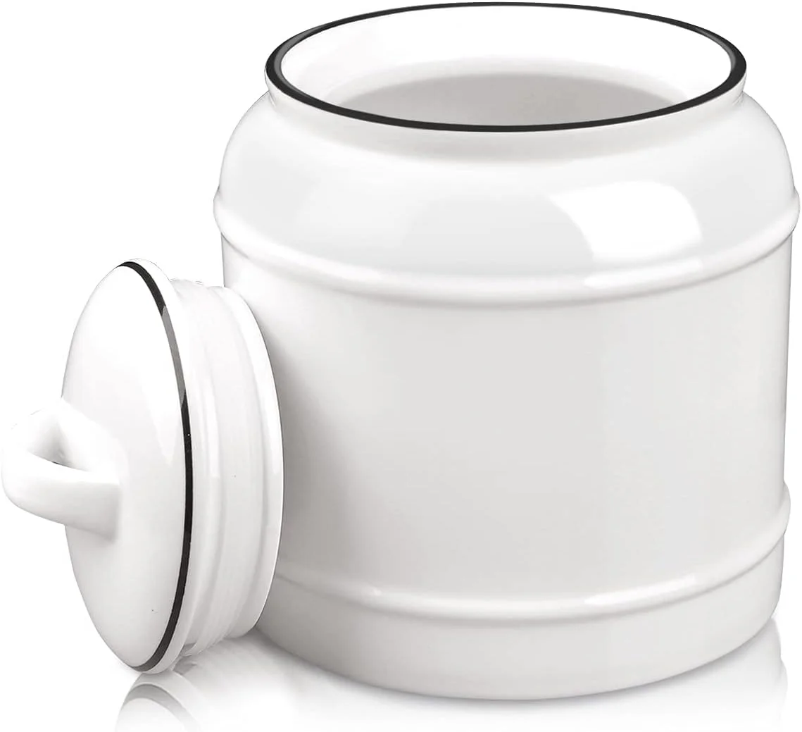 ظرف سرامیکی بزرگ درب دار کوکویا، مناسب نگهداری مواد غذایی خشک، ظرف آشپزخانه фармhouse گرد و سنگین برای نگهداری آبنبات، حبوبات، آرد، تنقلات، کلوچه و غلات (سفید)