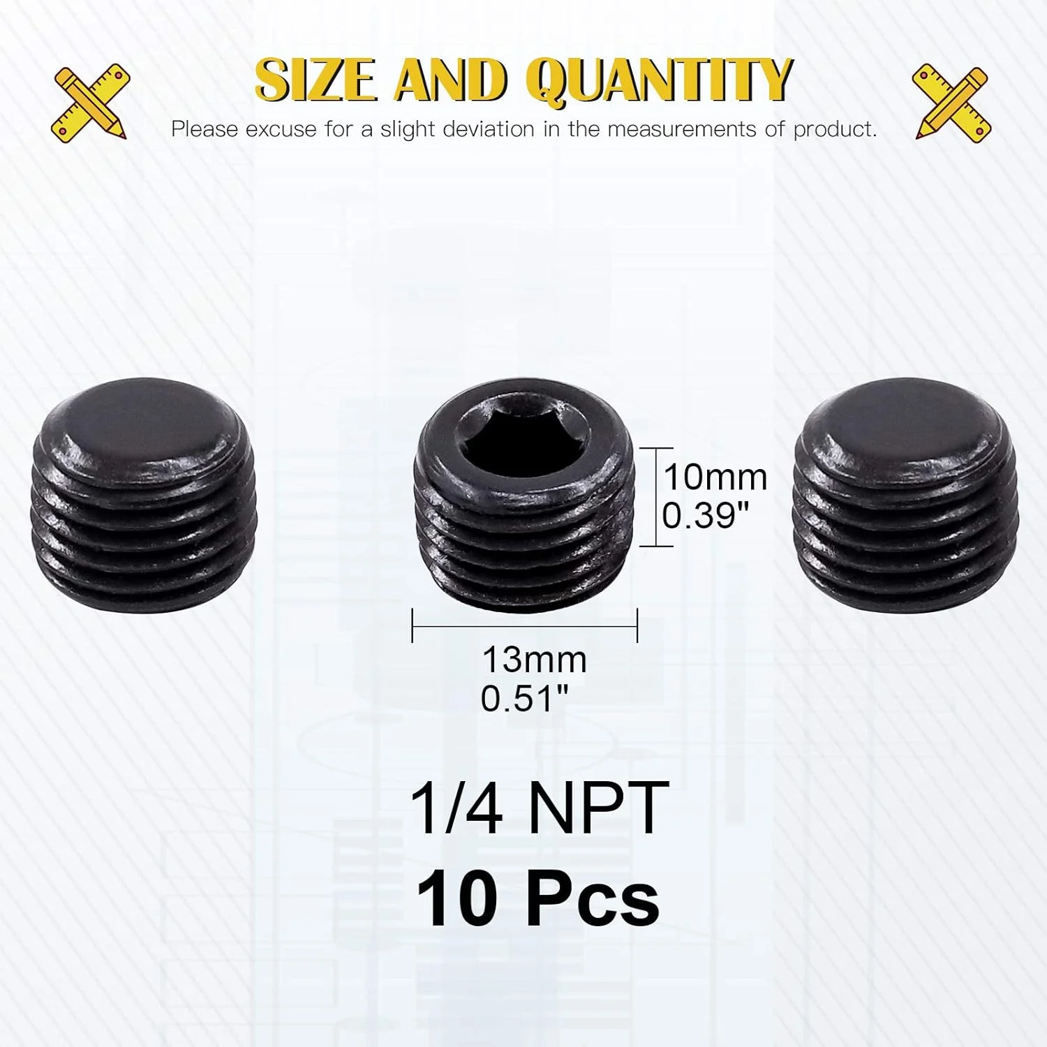 ماردات 10 عددی درپوش لوله NPT 1/4 اینچ، اتصالات فولادی کربنی با رزوه نر و سر آلن داخلی