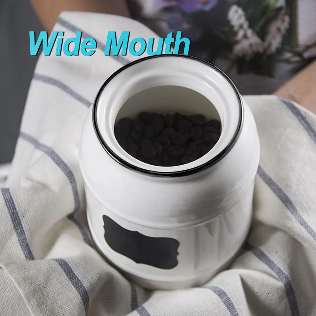 ظرف سرامیکی بزرگ درب دار کوکویا، مناسب نگهداری مواد غذایی خشک، ظرف آشپزخانه фармhouse گرد و سنگین برای نگهداری آبنبات، حبوبات، آرد، تنقلات، کلوچه و غلات (سفید)