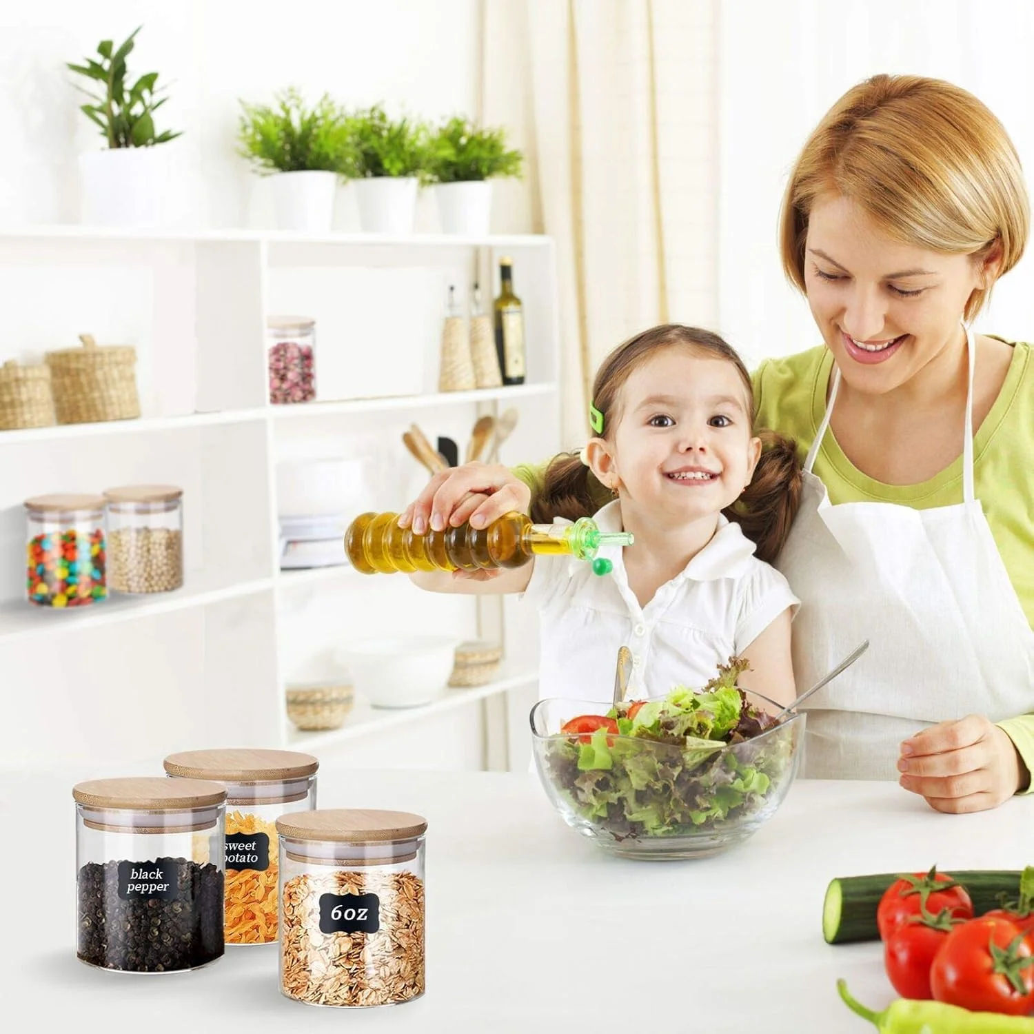 ست 12 تایی شیشه ادویه CLOUDFOUR با درب بامبو و برچسب، بطری 178 میلی لیتری برای چای، قهوه، کلوچه، ظروف کوچک نگهداری مواد غذایی برای آشپزخانه منزل، کشو کابینت و سازمان دهنده های انبار