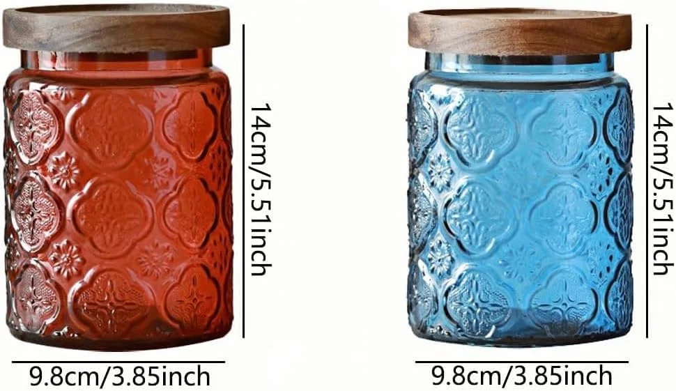 شیشه های تزئینی ChicAbode، دو عددی، 700 میلی لیتر، شیشه ای با درب چوبی محکم، مناسب برای آشپزخانه، مواد شوینده لباسشویی، قهوه، آبنبات، گلدان، قرمز، آبی شیشه های تزئینی ChicAbode، دو عددی، 700 میلی لیتر، شیشه ای با درب چوبی محکم، مناسب برای آشپزخانه، مواد شوینده لباسشویی، قهوه، آبنبات، گلدان، قرمز، آبی
