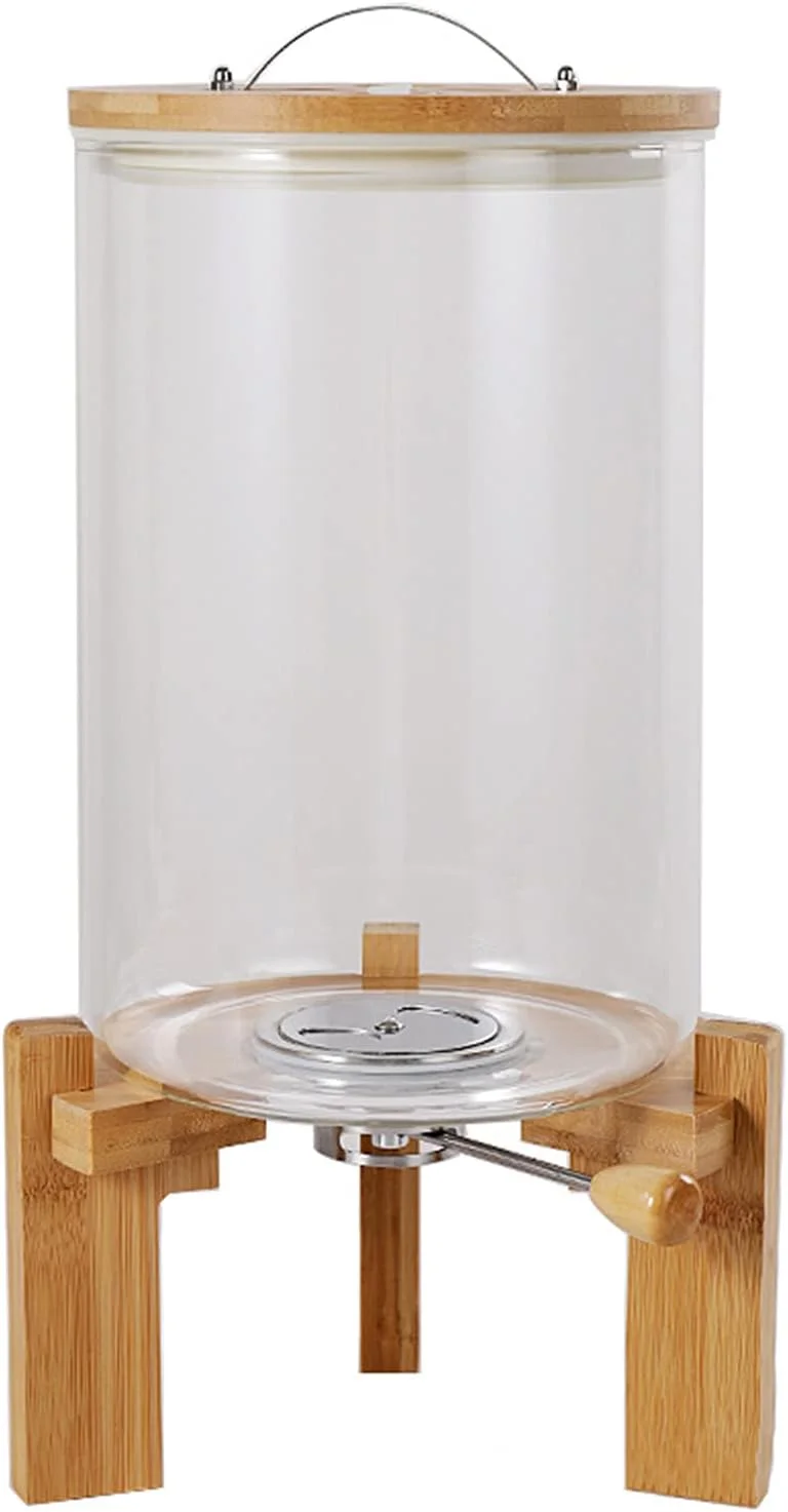 ظرف نگهداری برنج CHUANGRUN، ظرف آرد و غلات، 5 لیتر/7.5 لیتر، ظرف نگهداری مواد غذایی شیشه ای خلاقانه برای سازماندهی آشپزخانه و نگهداری مواد غذایی، درب محکم و پایه چوبی