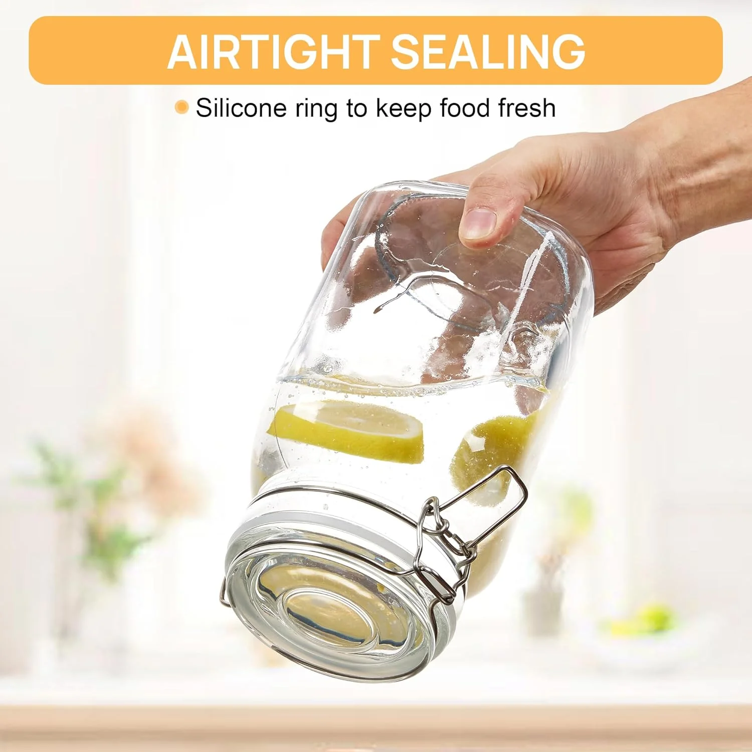 ست 3 عددی ظروف شیشه ای درب دار 1500 میلی لیتری CHEFSTORY، مناسب برای نگهداری مواد غذایی در آشپزخانه و سازماندهی کابینت، ظروف مربعی شیشه ای برای نگهداری شکر، آرد، غلات، قهوه و کلوچه