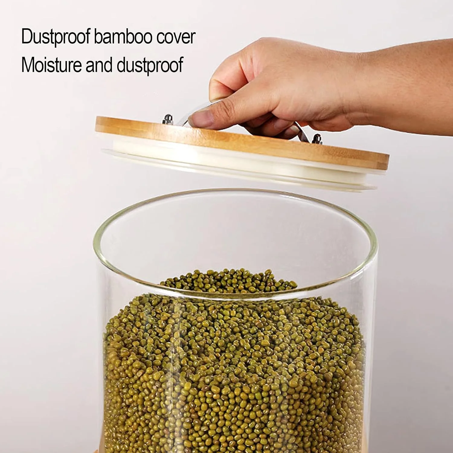 ظرف نگهداری برنج CHUANGRUN، ظرف آرد و غلات، 5 لیتر/7.5 لیتر، ظرف نگهداری مواد غذایی شیشه ای خلاقانه برای سازماندهی آشپزخانه و نگهداری مواد غذایی، درب محکم و پایه چوبی