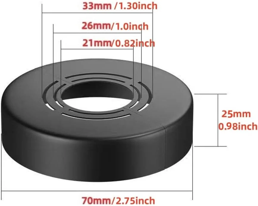 فلنج دیواری قابل برش LOGRRMTH، صفحه پوشش اسکچون ABS سبک وزن، کروم، برای لوله های مسی، PEX با اندازه 21/26/33 میلی متر (0.8/1.0/1.2 اینچ) (بلند 25 مشکی)