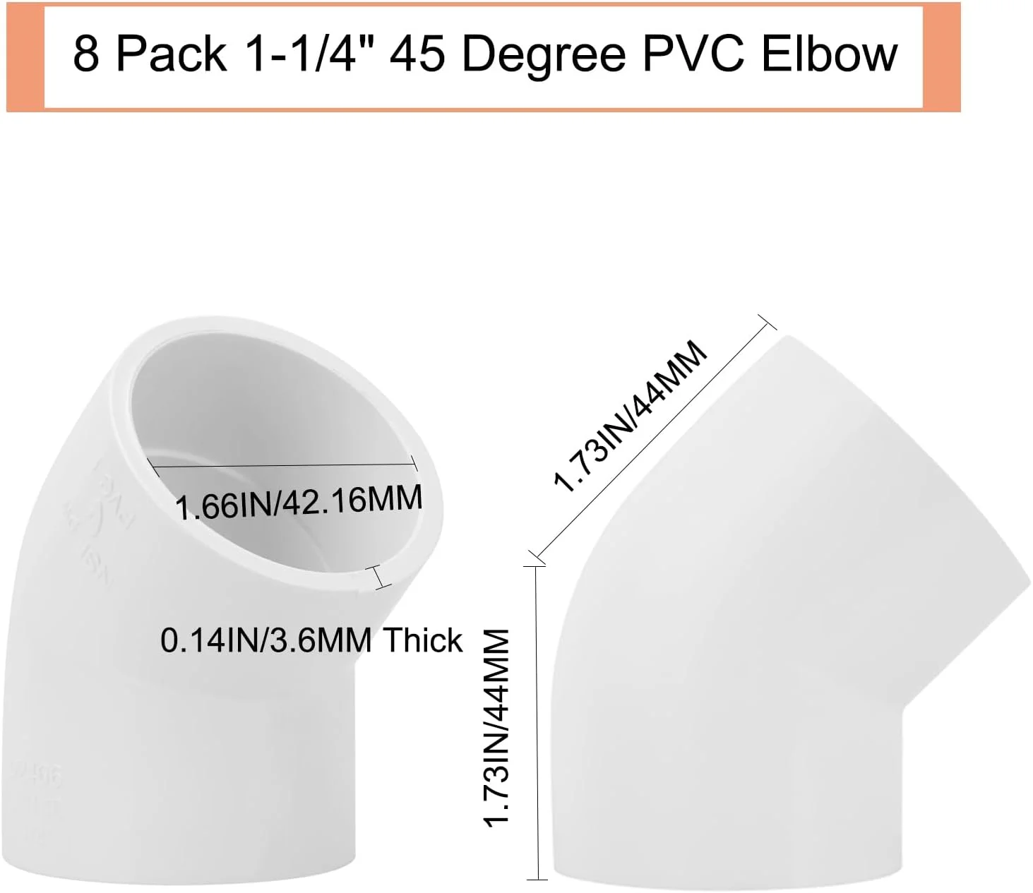 اتصالات زانویی PVC با زاویه 45 درجه Lswteiz، بسته 8 عددی، سایز 1-1/4 اینچ (اتصال مادگی)، مناسب برای ساخت مبلمان، گرید SCH40، آداپتور گوشه ای زانویی PVC با زاویه 45 درجه 1.25 اینچی برای لوله کشی فاضلاب خانگی و خطوط انتقال آب