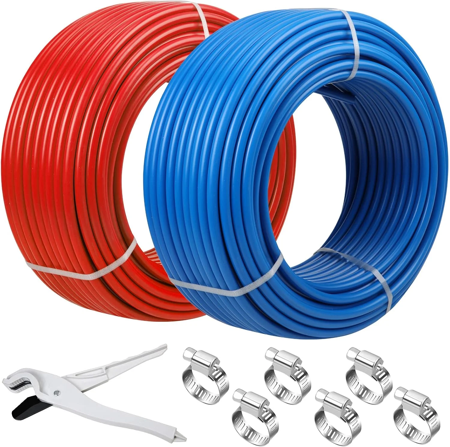لوله PEX لایکیم، ½ اینچ، 90 متر، 2 رول، لوله PEX EVOH، لوله PEX-B بدون مانع اکسیژن، بادوام، ضد نشت، انعطاف پذیر برای خطوط آب مسکونی در خانه ها، لوله گرمایش تابشی PEX (قرمز + آبی)