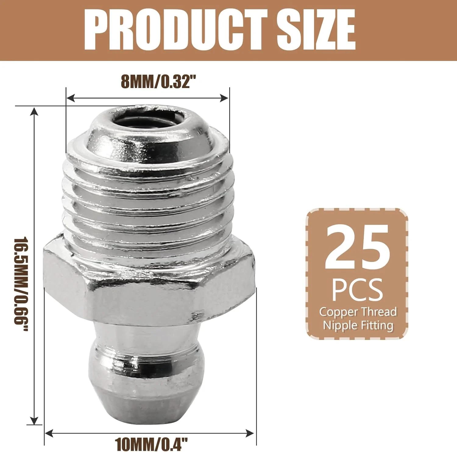 LDEXIN مجموعه 25 عددی اتصالات گریس هیدرولیک مستقیم رزوه ای M8 با قطر 8 میلی متر و گام 1 میلی متر، نازل های زرک برای بیل مکانیکی