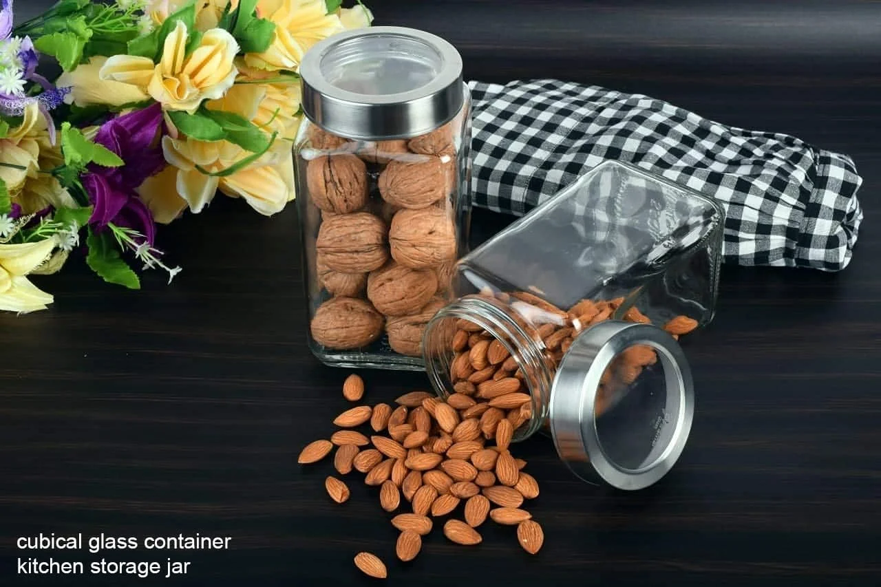 ظروف شیشه ای مربعی شفاف پیرامل گلس برزی کلود برای نگهداری مواد غذایی در آشپزخانه، تنقلات، ادویه جات، مربا، ترشی، کلوچه، میوه های خشک، دانه های قهوه، ظرف 1 کیلوگرمی درب دار، 1 لیتری، ست 6 عددی