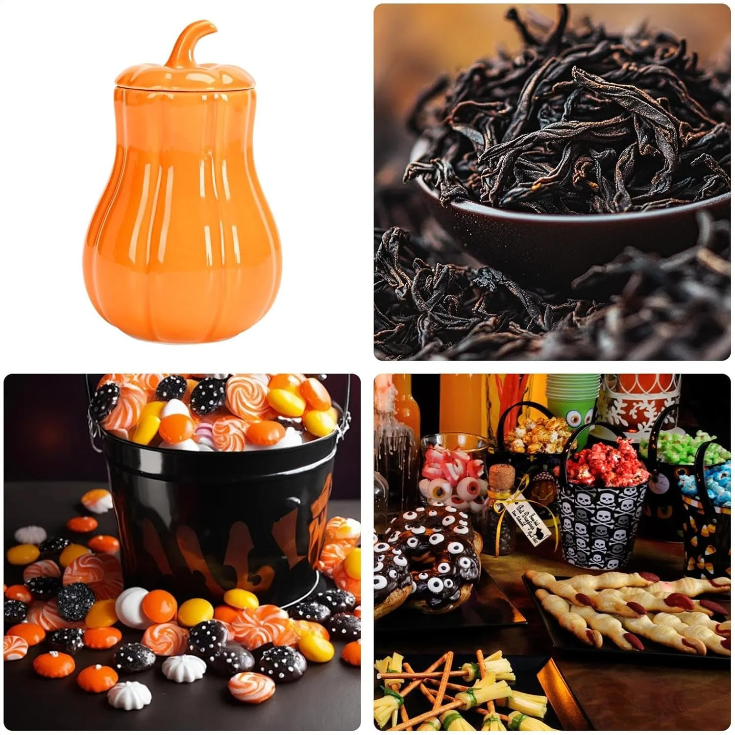 ظرف کدو تنبل سرامیکی - ظرف کوکی تزئینی - ظرف نگهداری سرامیکی درب دار برای میوه های خشک، چای کیسه ای، مناسب برای صاحبان خانه، کلکسیونرها، اتاق نشیمن، آشپزخانه، اتاق خواب، برنامه ریزان جشن های پاییزی