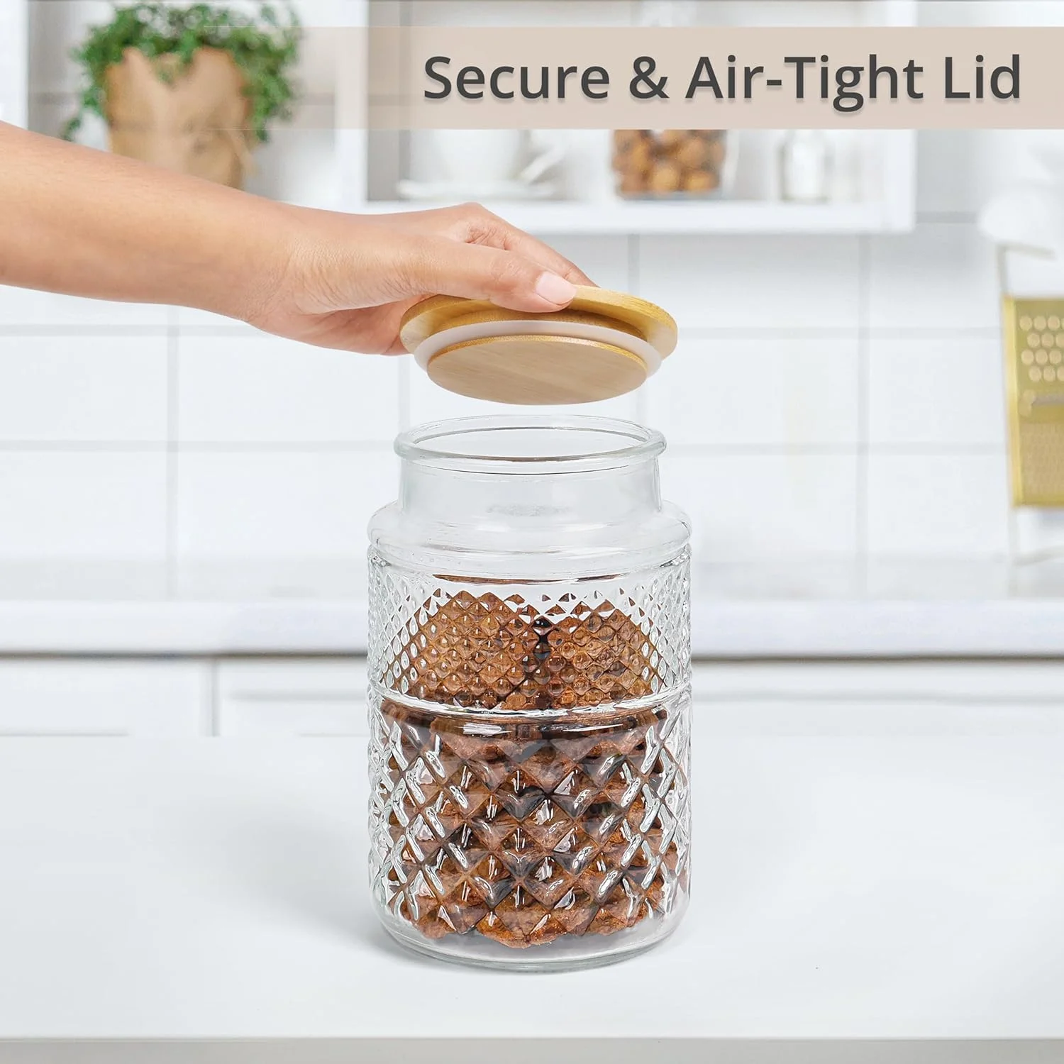 ظروف شیشه ای نگهداری BIGTHREE، شیشه های درب دار بامبو با طراحی قدیمی، مناسب برای ظروف آشپزخانه، ظروف حبوبات، شیشه های تزئینی، شیشه های درب دار برای نگهداری شیرینی، اسنک، کلوچه، قهوه، چای و آجیل.