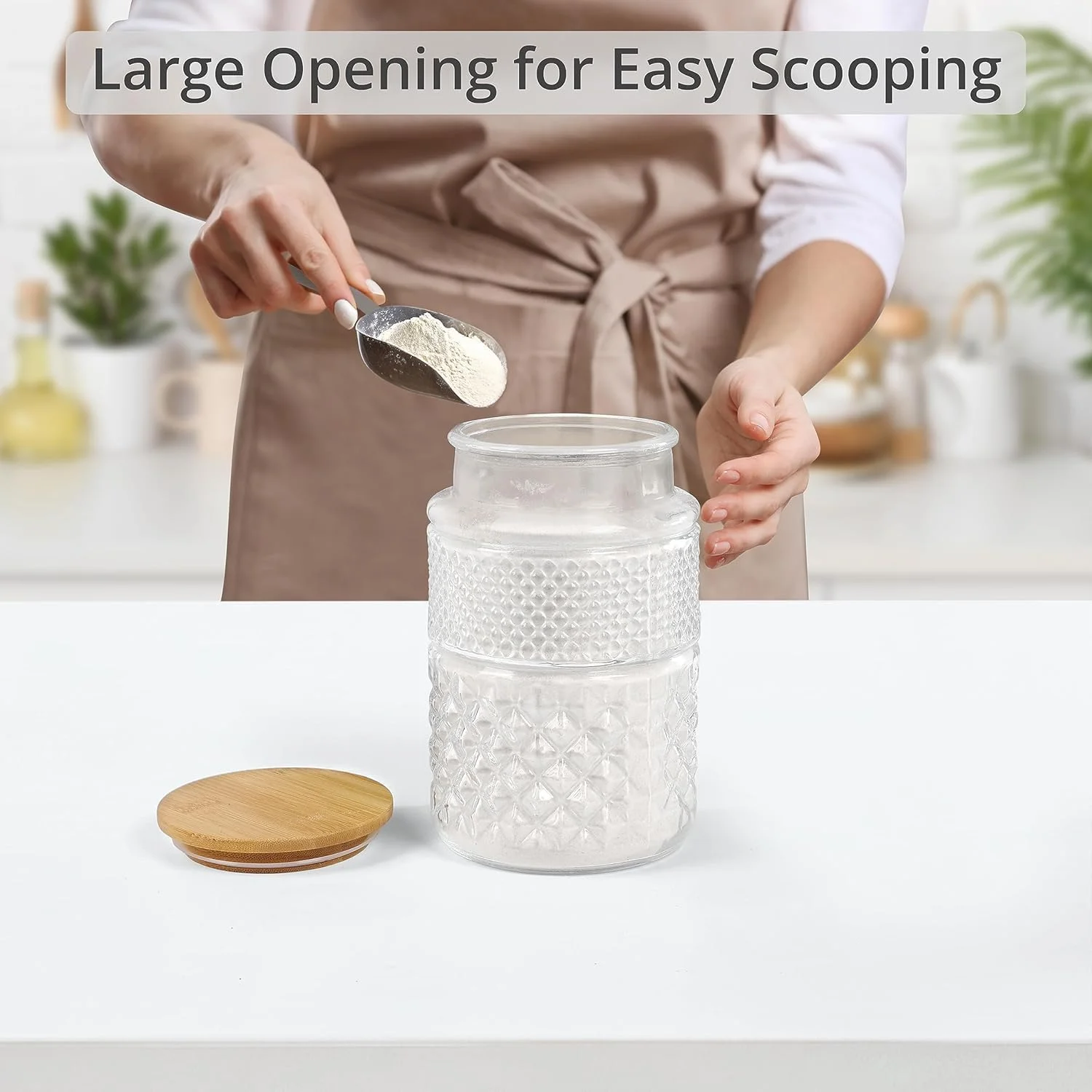 ظروف شیشه ای نگهداری BIGTHREE، شیشه های درب دار بامبو با طراحی قدیمی، مناسب برای ظروف آشپزخانه، ظروف حبوبات، شیشه های تزئینی، شیشه های درب دار برای نگهداری شیرینی، اسنک، کلوچه، قهوه، چای و آجیل.