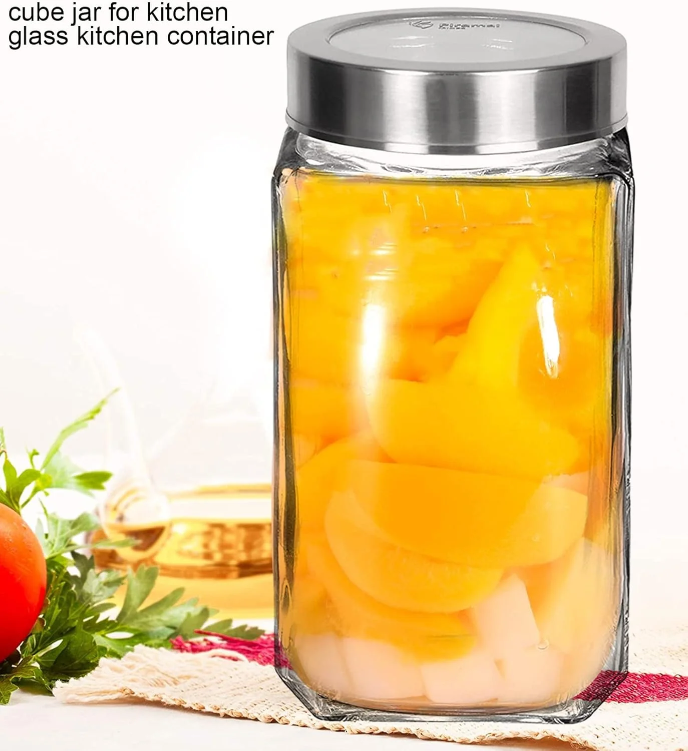 ظروف شیشه ای مربعی شفاف پیرامل گلس برزی کلود برای نگهداری مواد غذایی در آشپزخانه، تنقلات، ادویه جات، مربا، ترشی، کلوچه، میوه های خشک، دانه های قهوه، ظرف 1 کیلوگرمی درب دار، 1 لیتری، ست 6 عددی