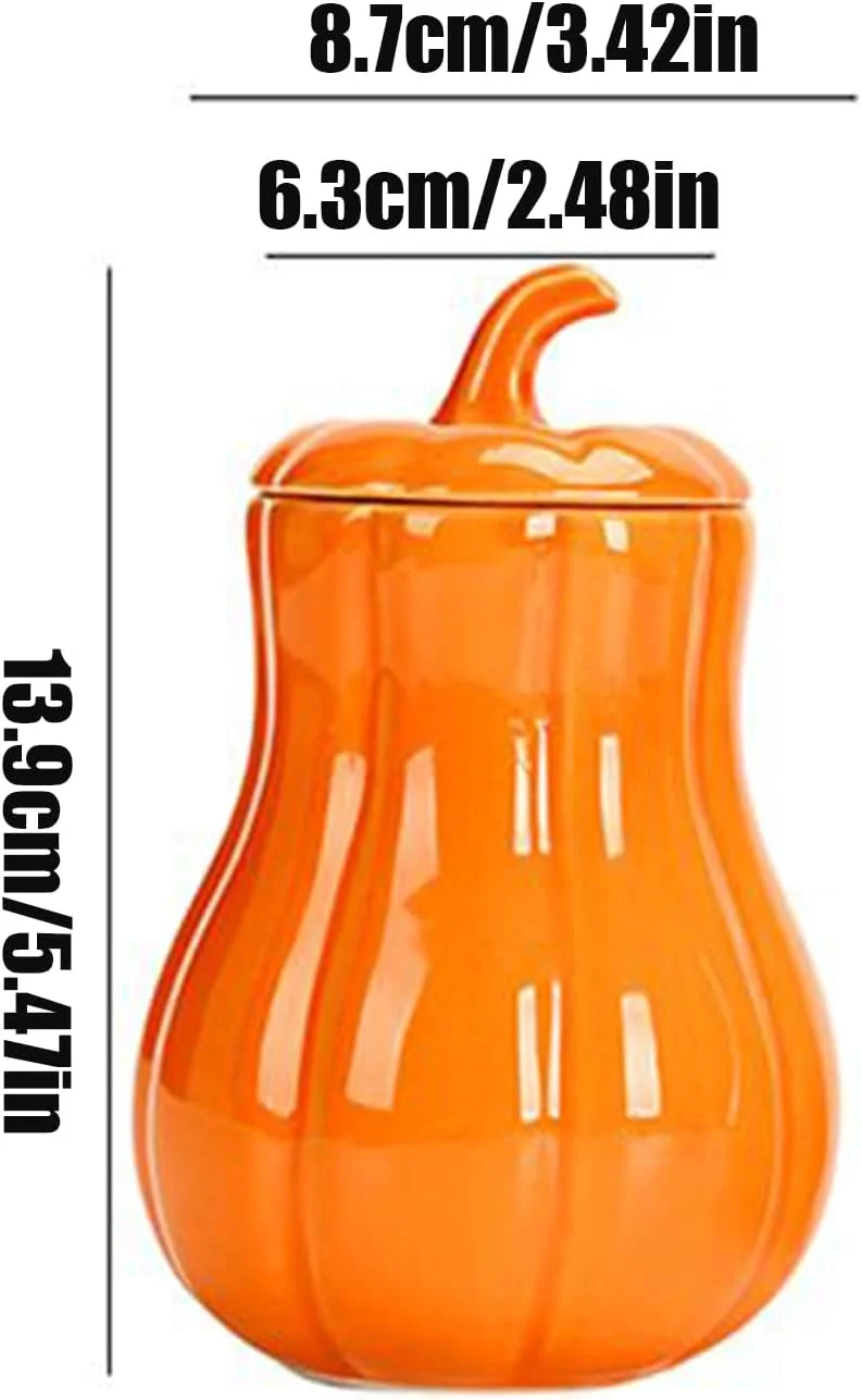 ظرف کدو تنبل سرامیکی - ظرف کوکی تزئینی - ظرف نگهداری سرامیکی درب دار برای میوه های خشک، چای کیسه ای، مناسب برای صاحبان خانه، کلکسیونرها، اتاق نشیمن، آشپزخانه، اتاق خواب، برنامه ریزان جشن های پاییزی