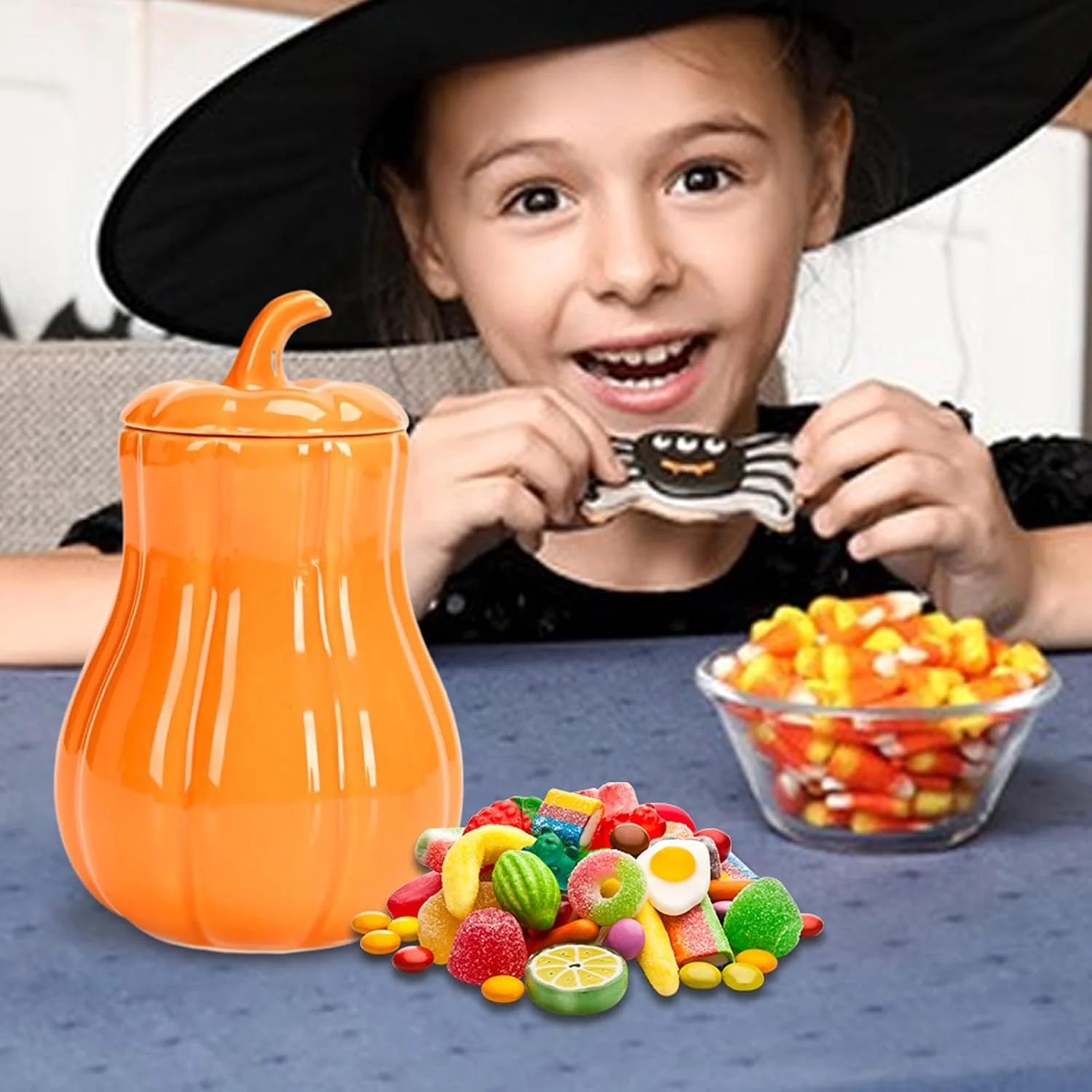 ظرف کدو تنبل سرامیکی - ظرف کوکی تزئینی - ظرف نگهداری سرامیکی درب دار برای میوه های خشک، چای کیسه ای، مناسب برای صاحبان خانه، کلکسیونرها، اتاق نشیمن، آشپزخانه، اتاق خواب، برنامه ریزان جشن های پاییزی