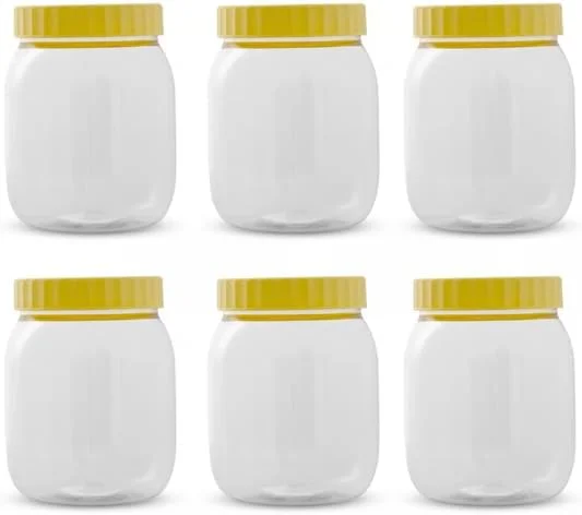 ظروف نگهداری پلاستیکی بیسبل با درب زرد، 500 میلی لیتر، ست 6 عددی، شفاف، BB1524