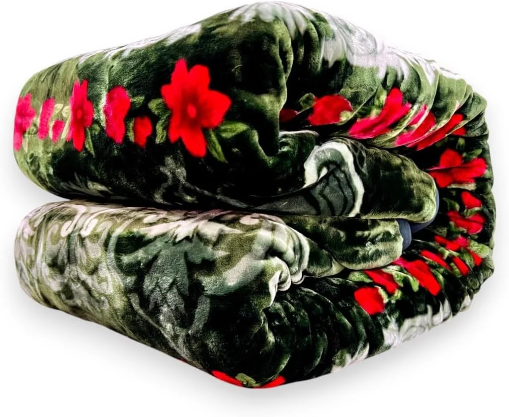 پتوی ممتاز طرح گلدار لوکس | طرح گل | دو لایه | 220 در 240 سانتی متر | پتوی دنج چهار فصل برای مبل و تخت | پتوی تزئینی (سبز)